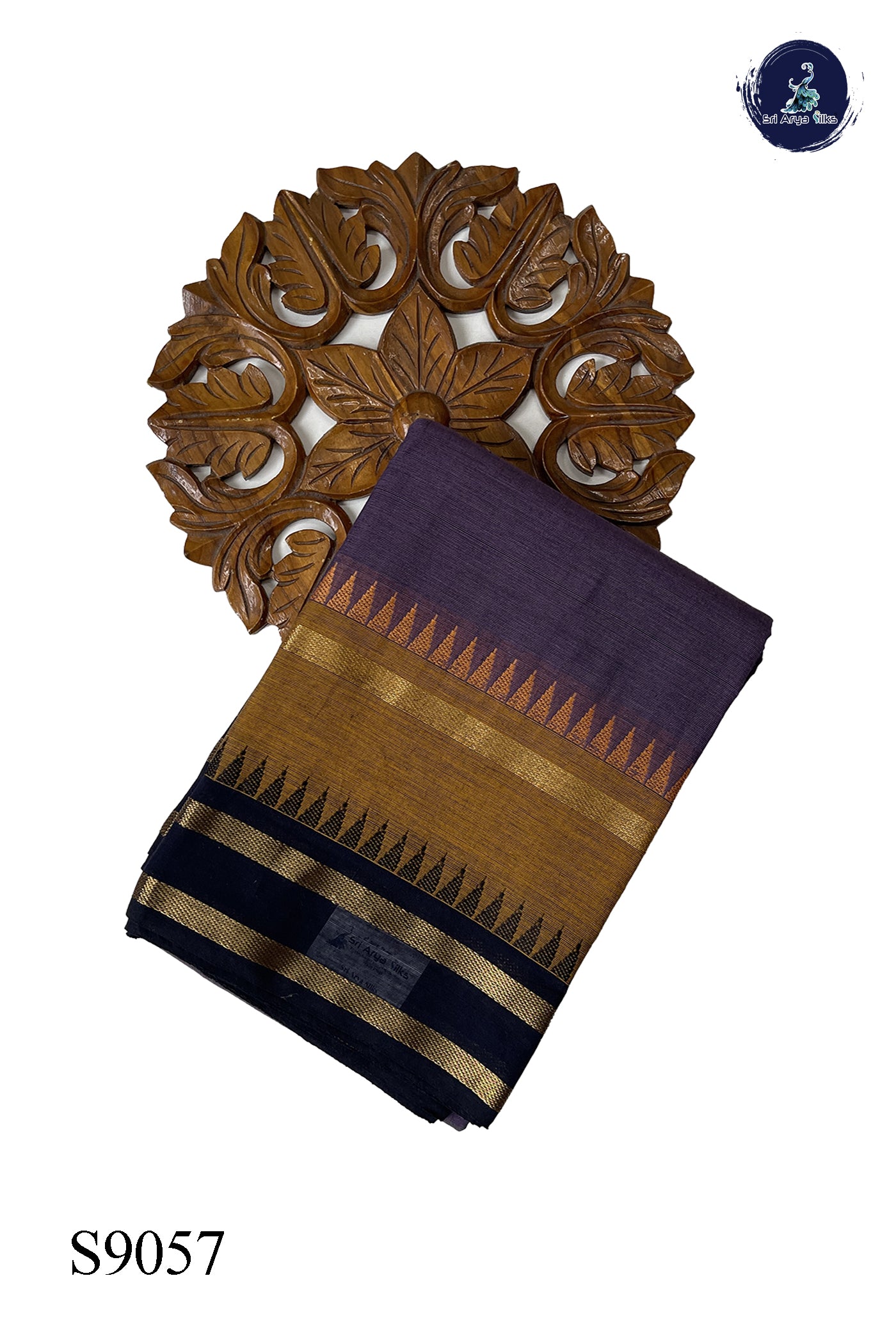 Lavender Chettinad Cotton Saree With Plain Pattern