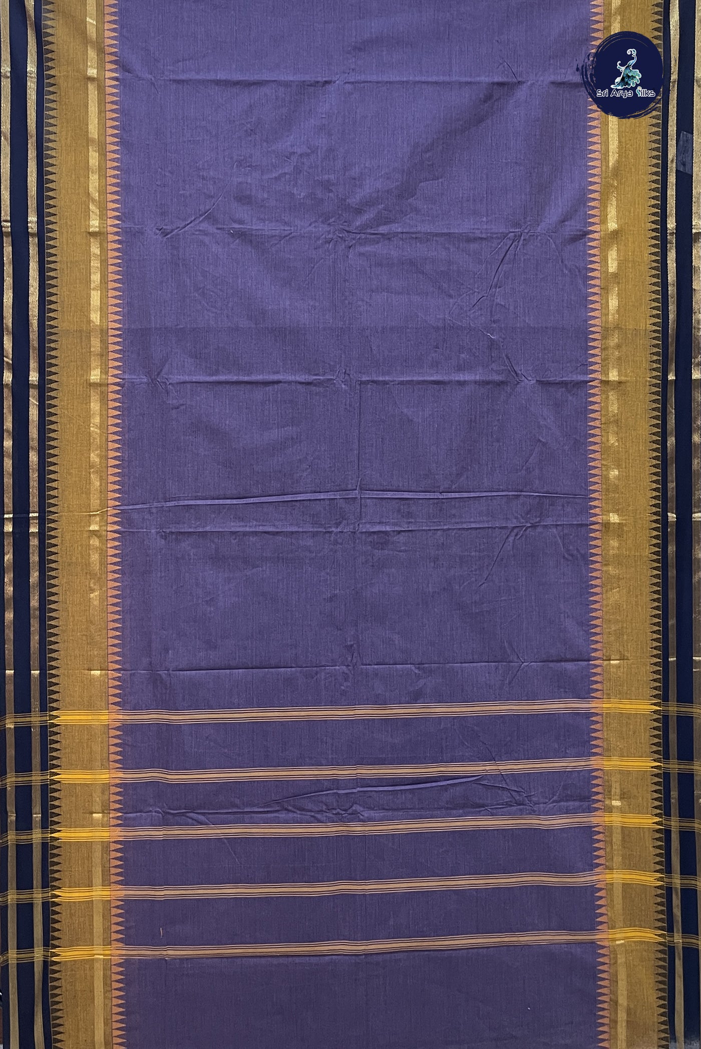 Lavender Chettinad Cotton Saree With Plain Pattern