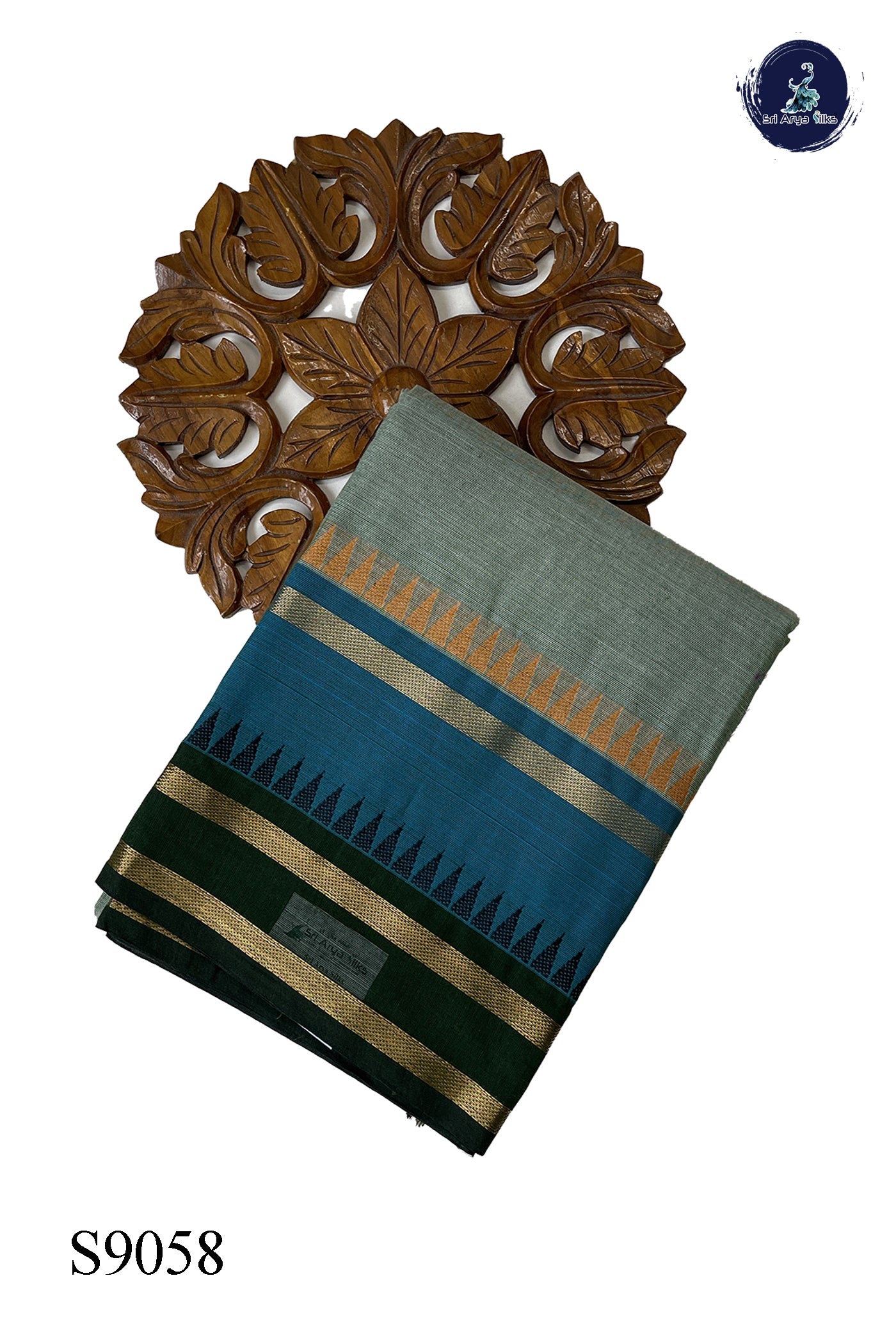 Pastel Green Chettinad Cotton Saree With Plain Pattern