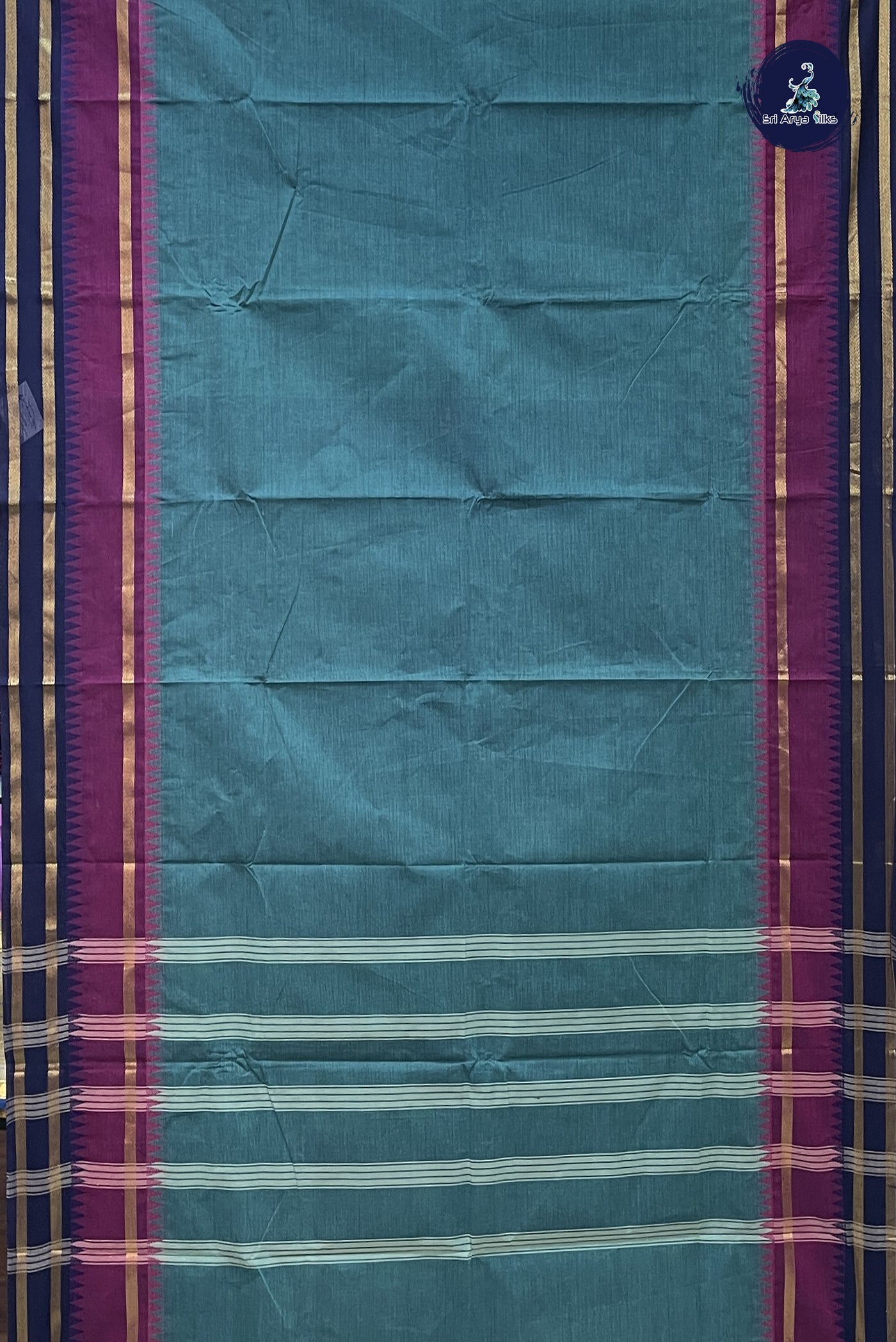 Green Chettinad Cotton Saree With Plain Pattern