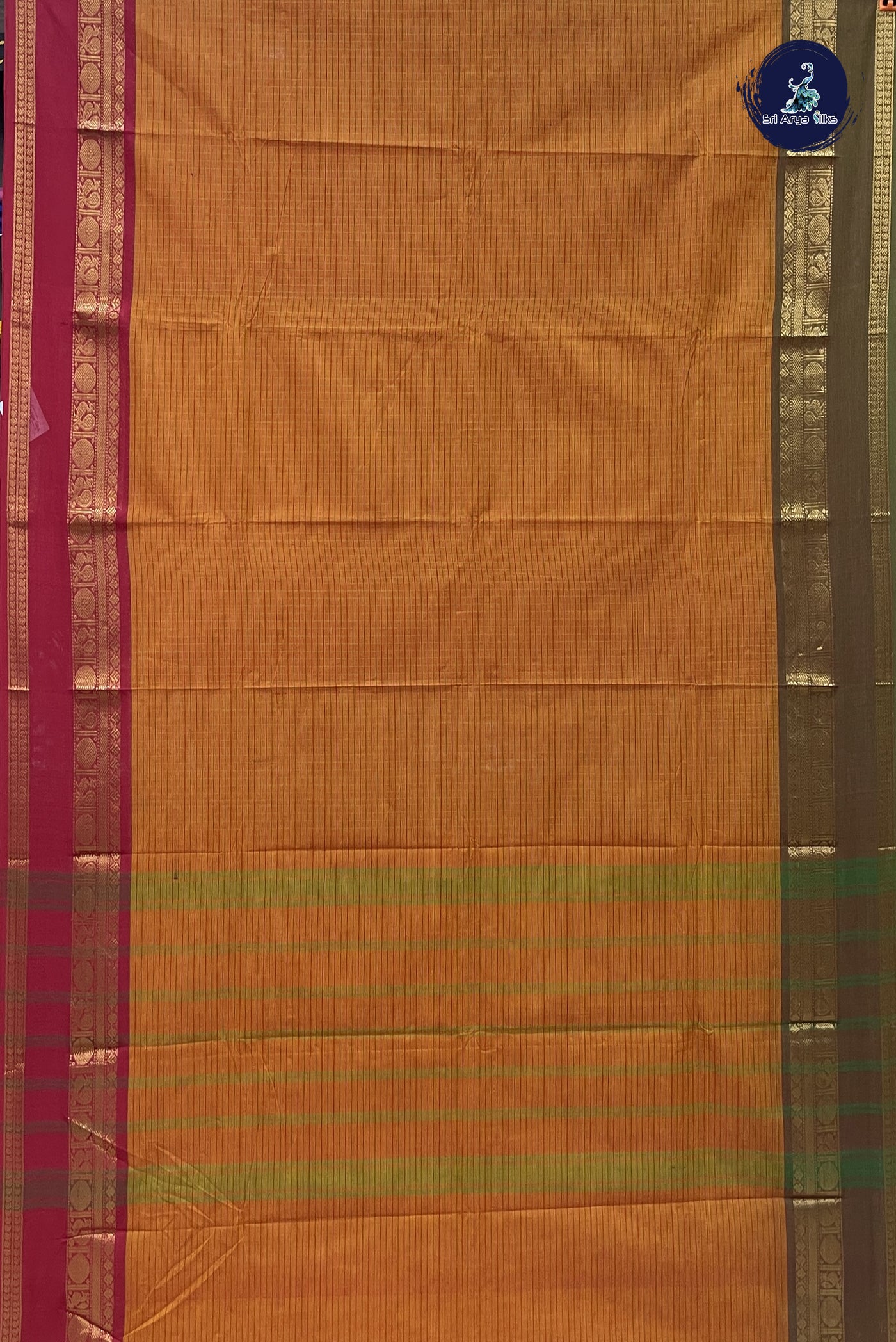 Orange Chettinad Cotton Saree With Checked Pattern