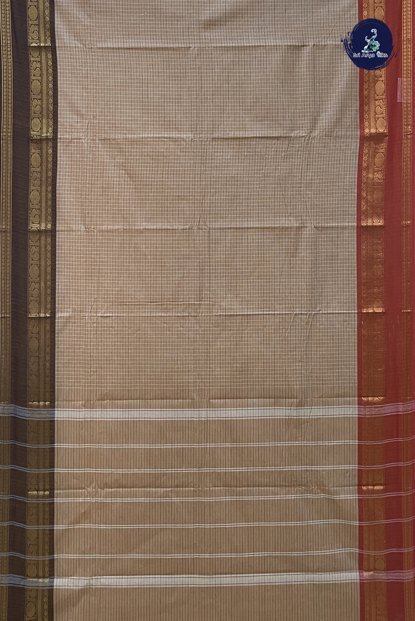 Pastel Shade Chettinad Cotton Saree With Checked Pattern