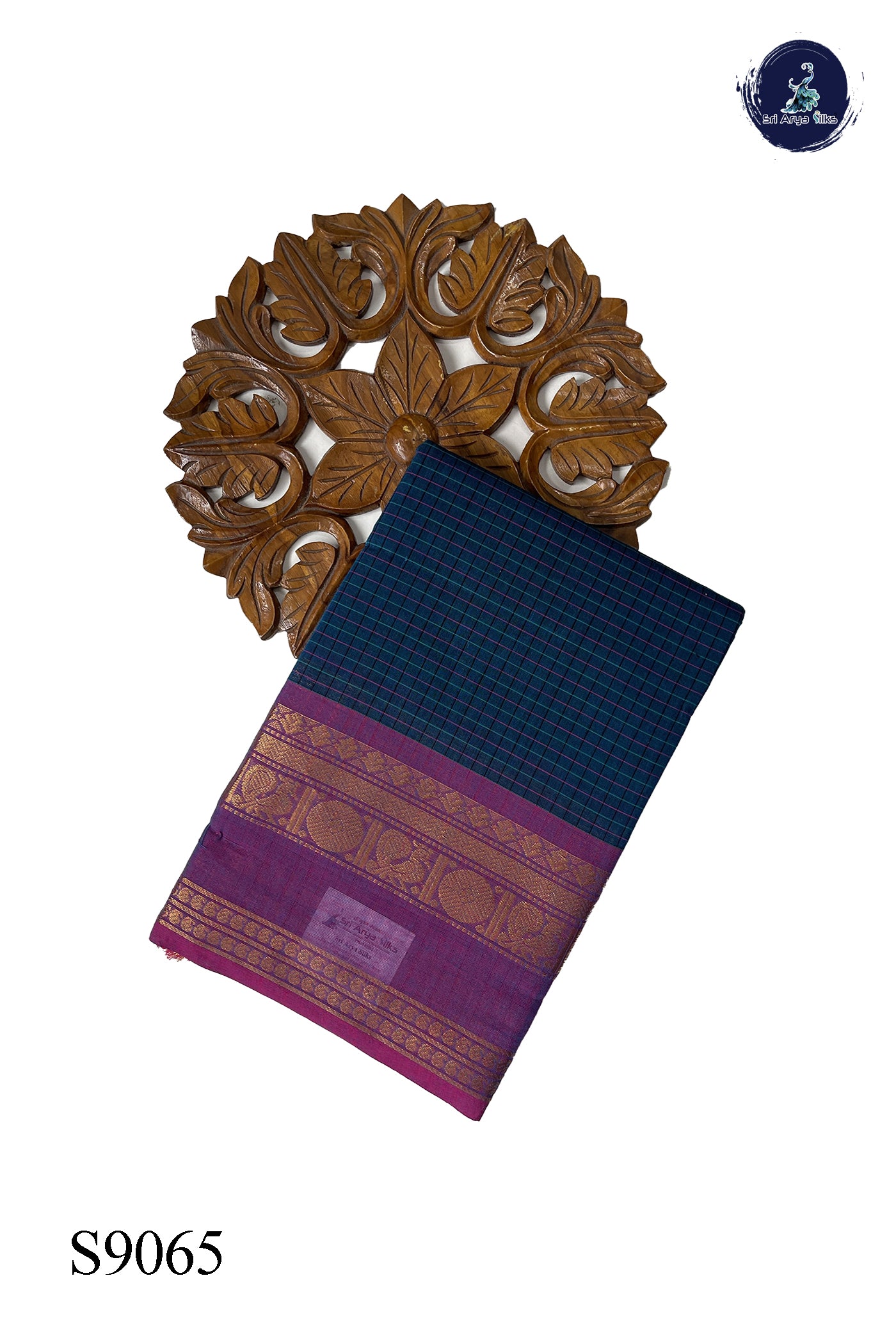 Blue Chettinad Cotton Saree With Checked Pattern