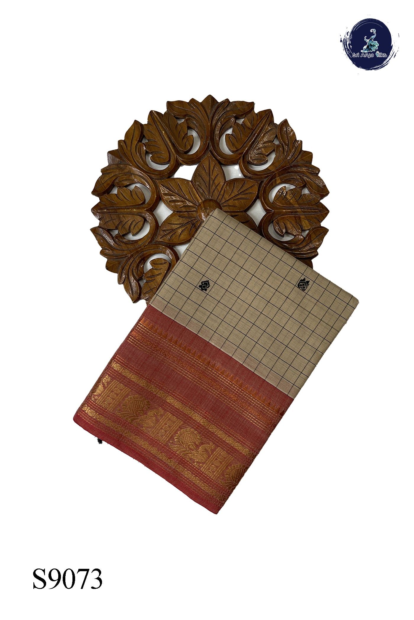 Cream Chettinad Cotton Saree With Checked Pattern