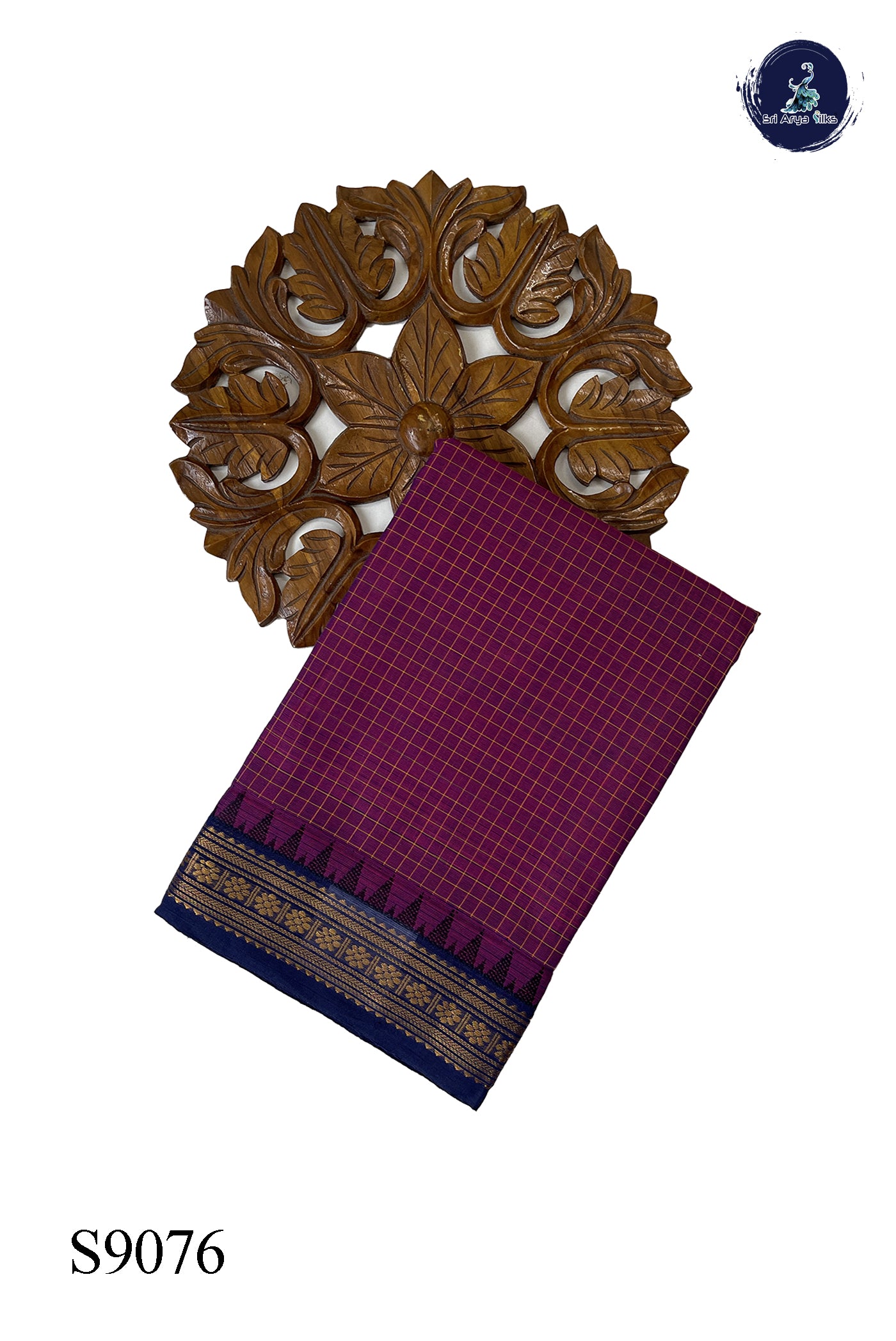 Purple Chettinad Cotton Saree With Checked Pattern