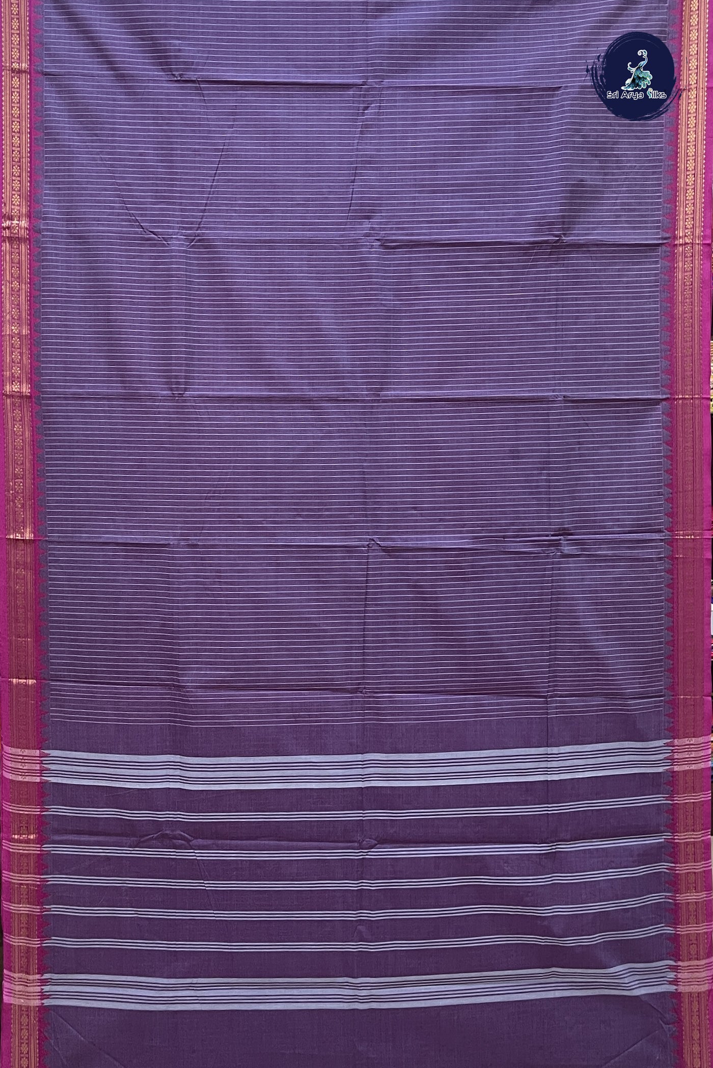 Lavender Chettinad Cotton Saree With Checked Pattern