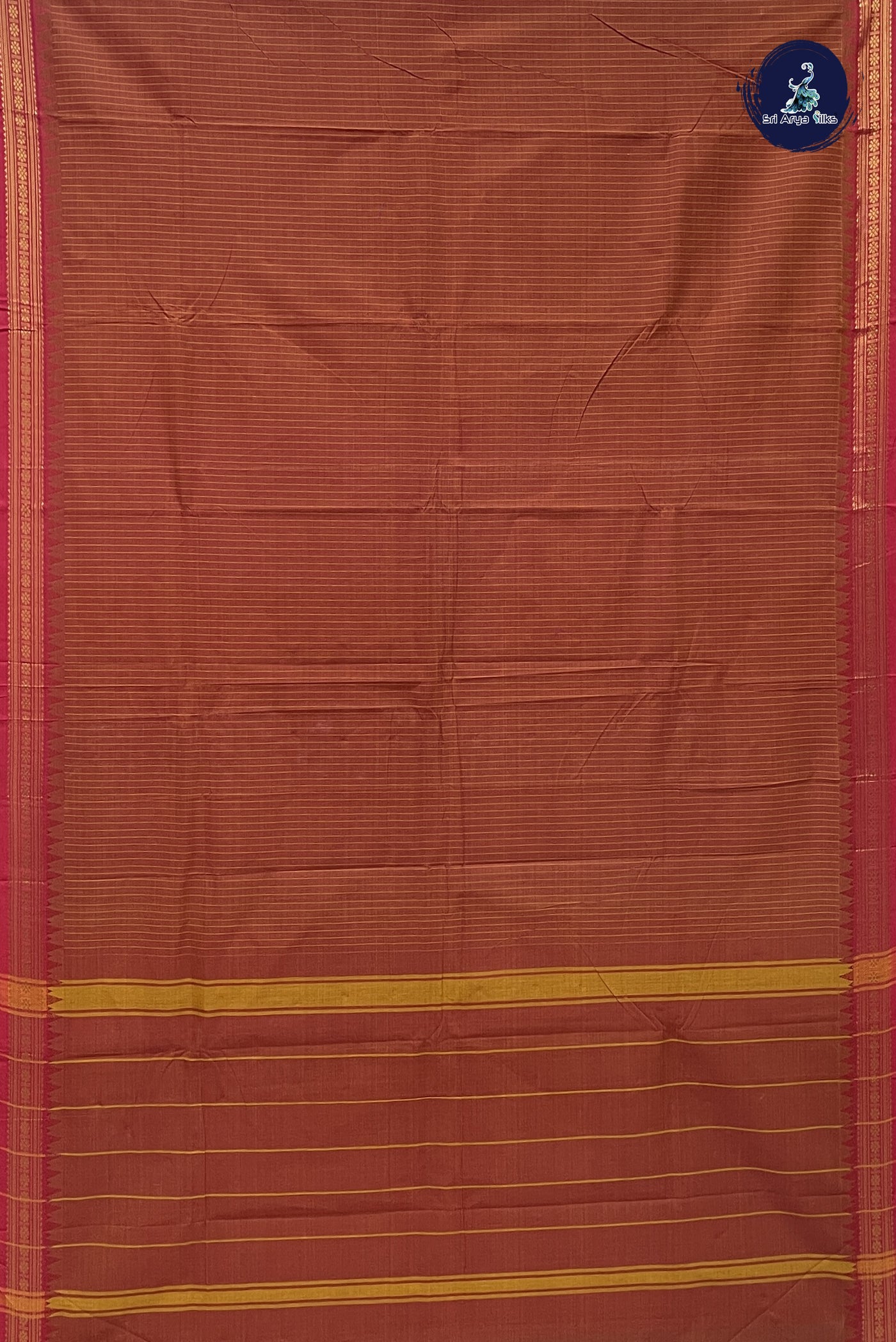 Rust Chettinad Cotton Saree With Checked Pattern