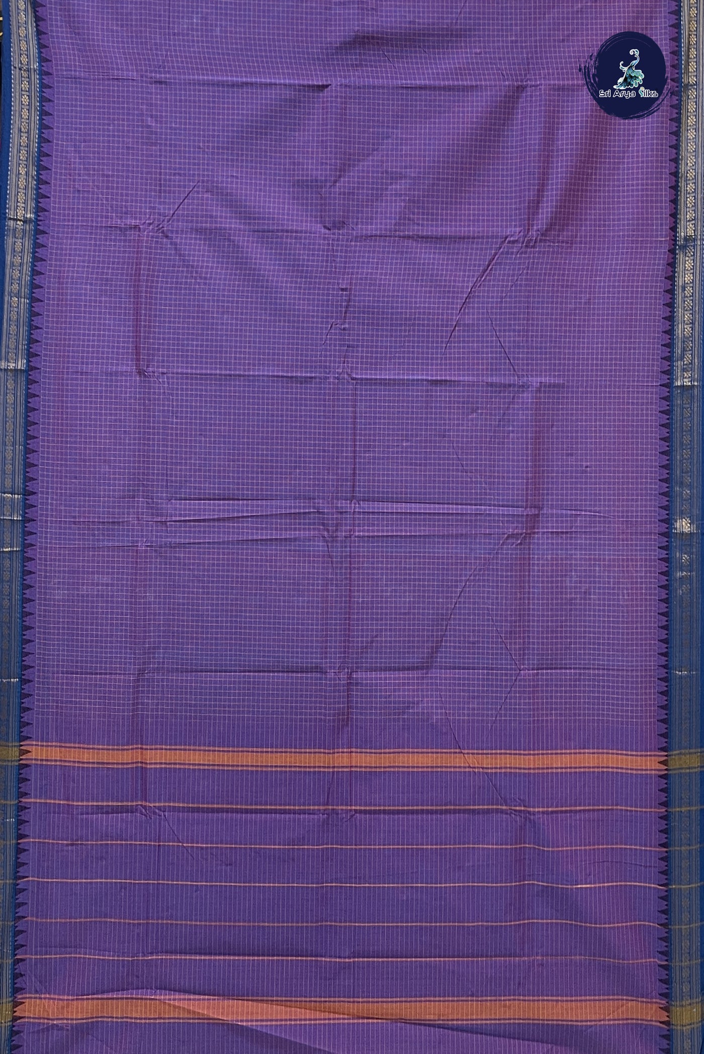 Dual Tone Purple Chettinad Cotton Saree With Checked Pattern