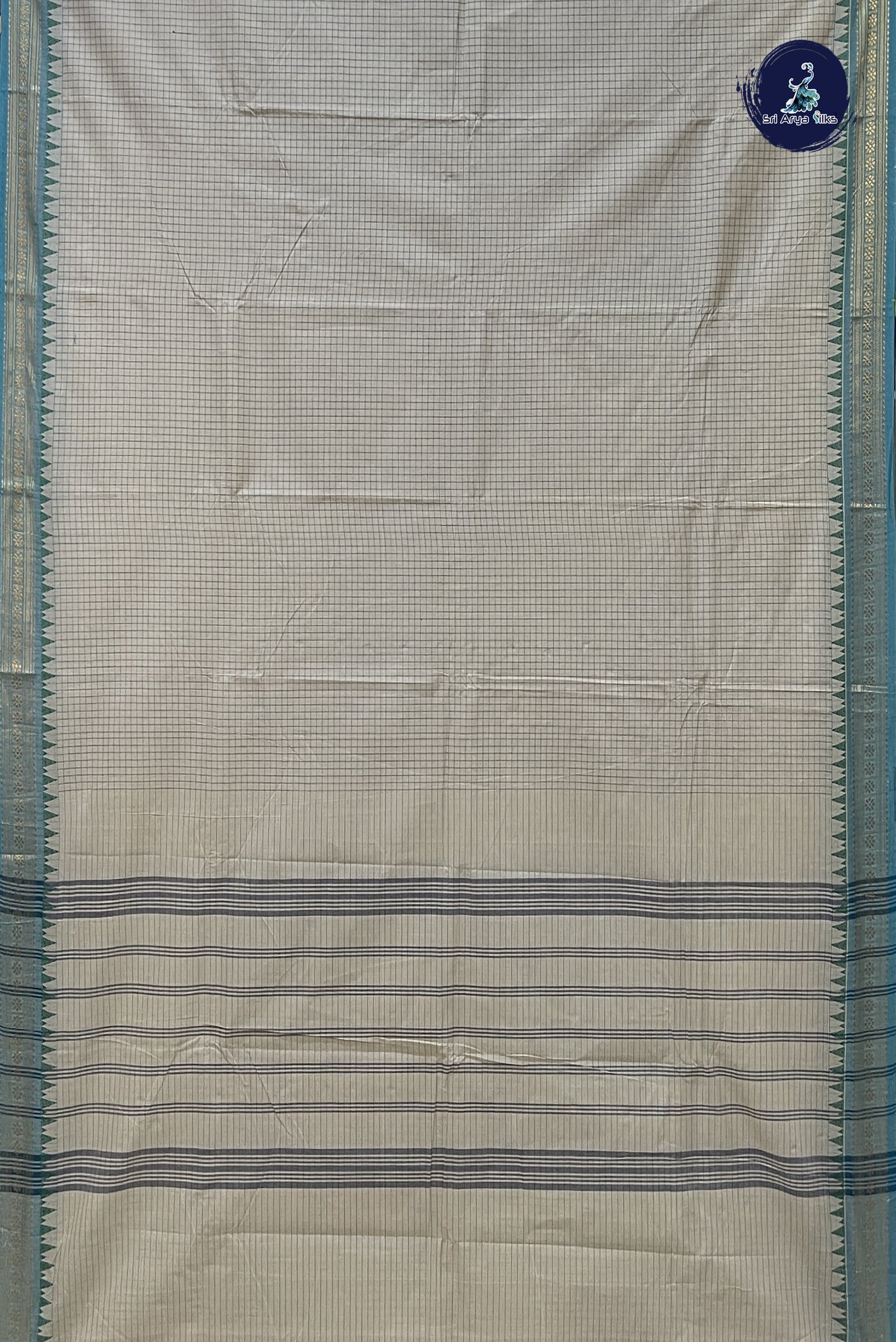 Fawn Chettinad Cotton Saree With Checked Pattern