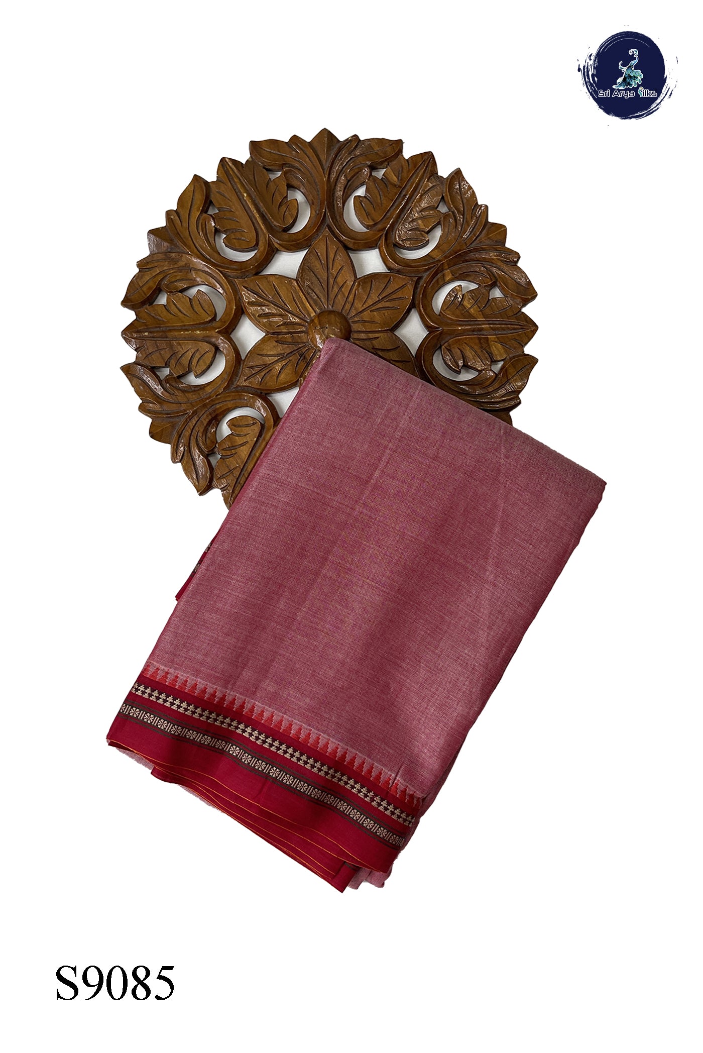 Reddish Pink Cotton Saree With Plain Pattern