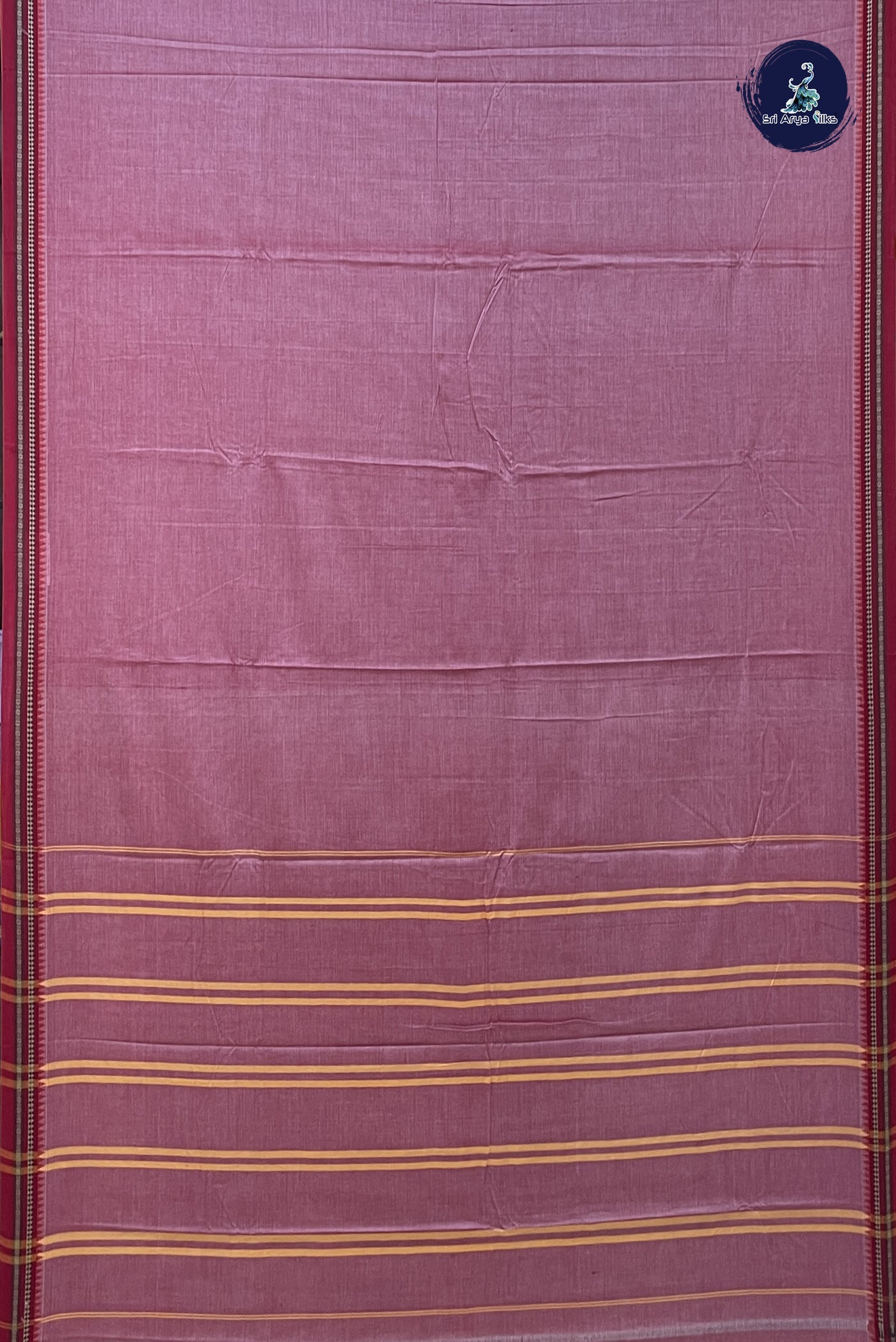 Reddish Pink Cotton Saree With Plain Pattern