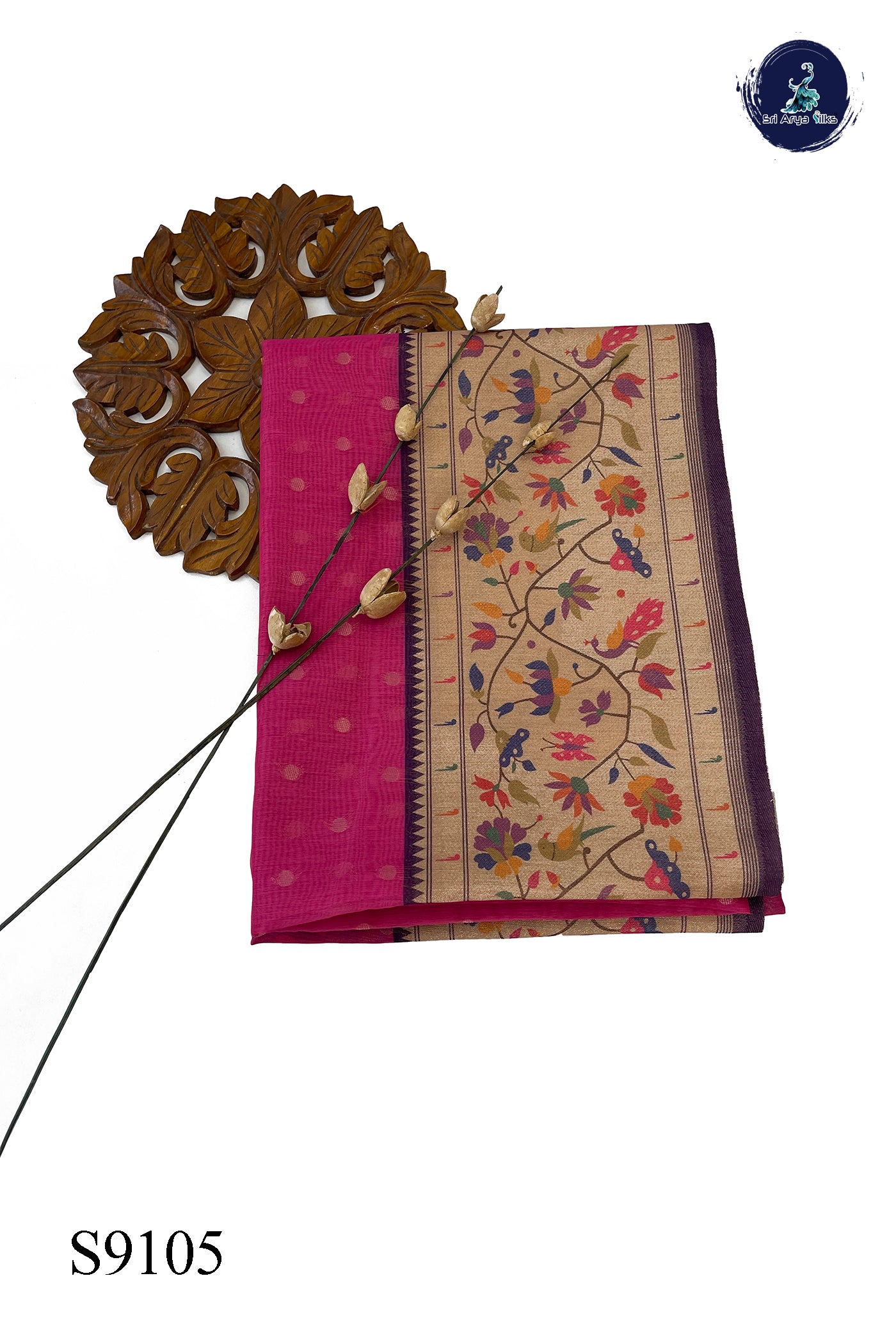 Dark Pink Raw Silk Saree With Zari Woven Pattern