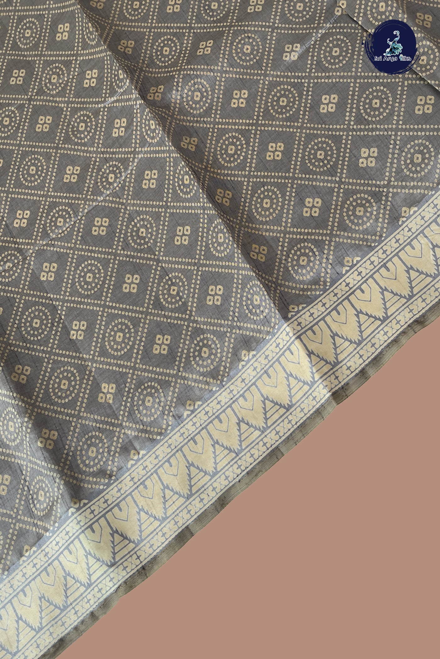 Grey Semi Tussar Saree With Printed  Pattern