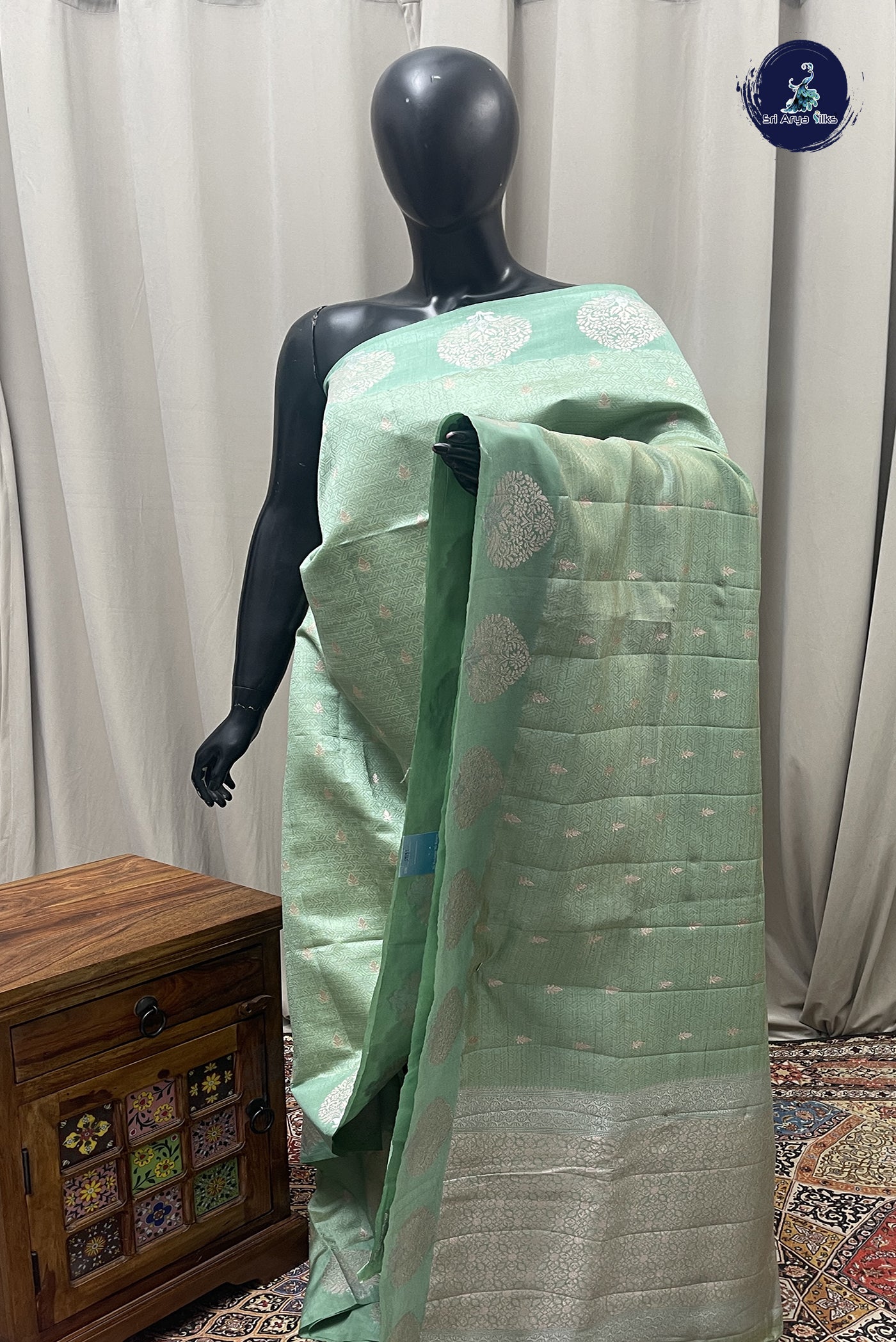 Pastel Shade Semi Tussar Saree With Embossed Pattern