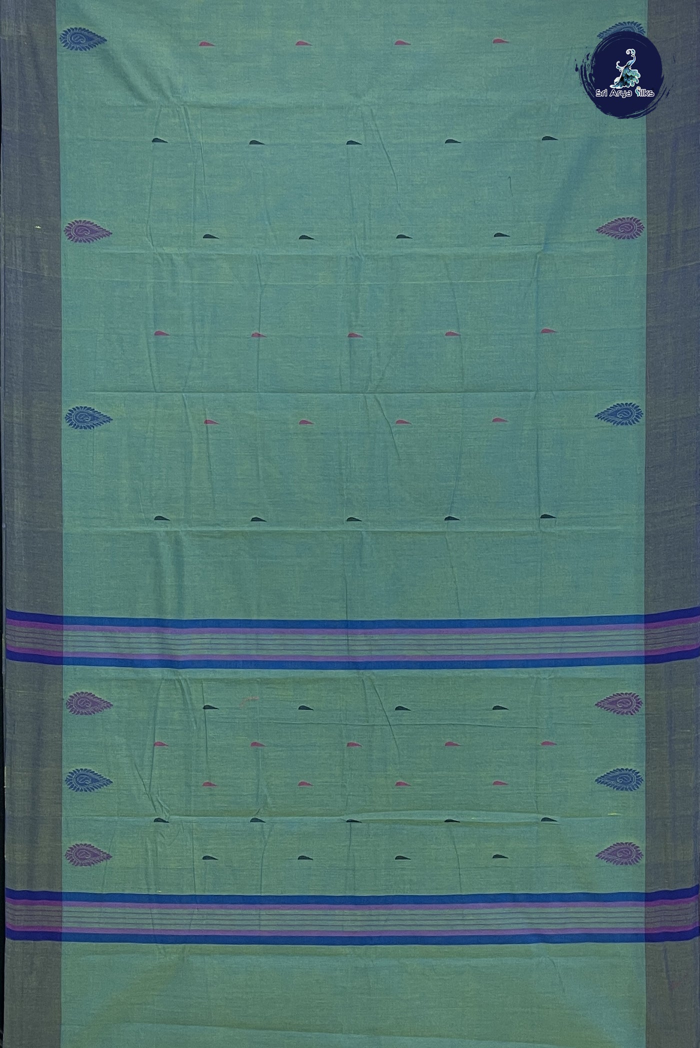 Greenish Blue Kanchi Cotton Saree With Buttas Pattern