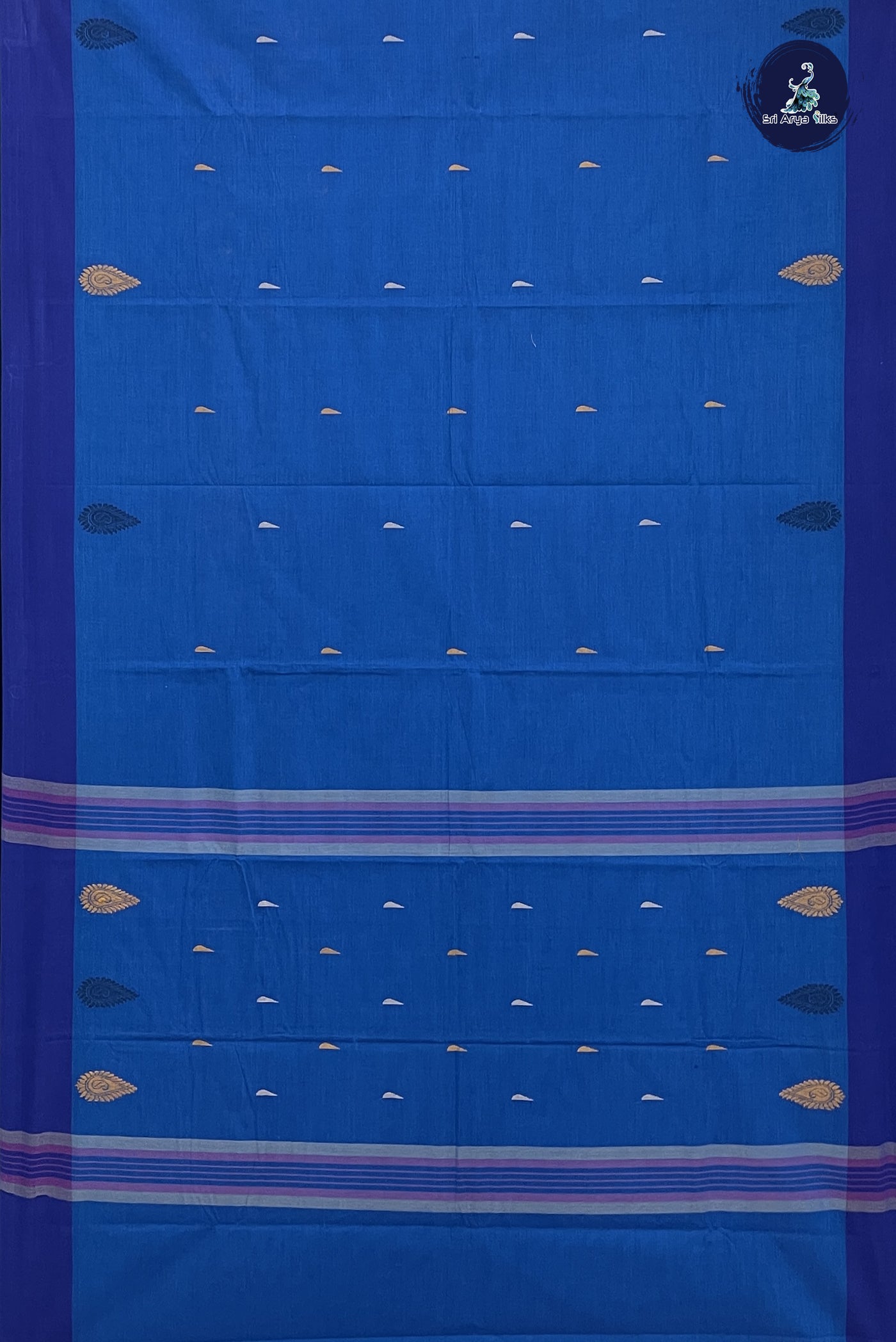 Copper Sulphate Blue Kanchi Cotton Saree With Buttas Pattern