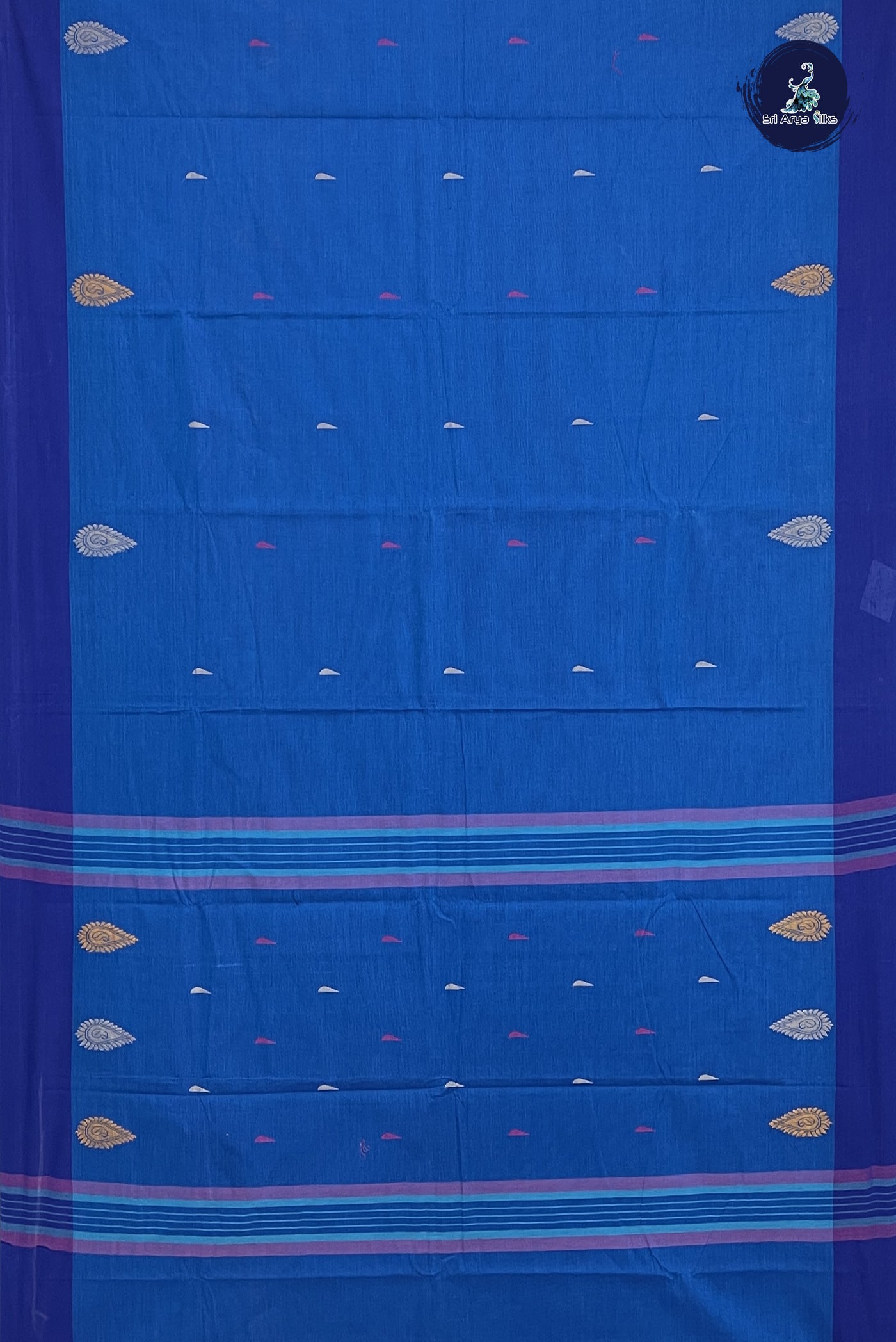 Copper Sulphate Blue Kanchi Cotton Saree With Buttas Pattern