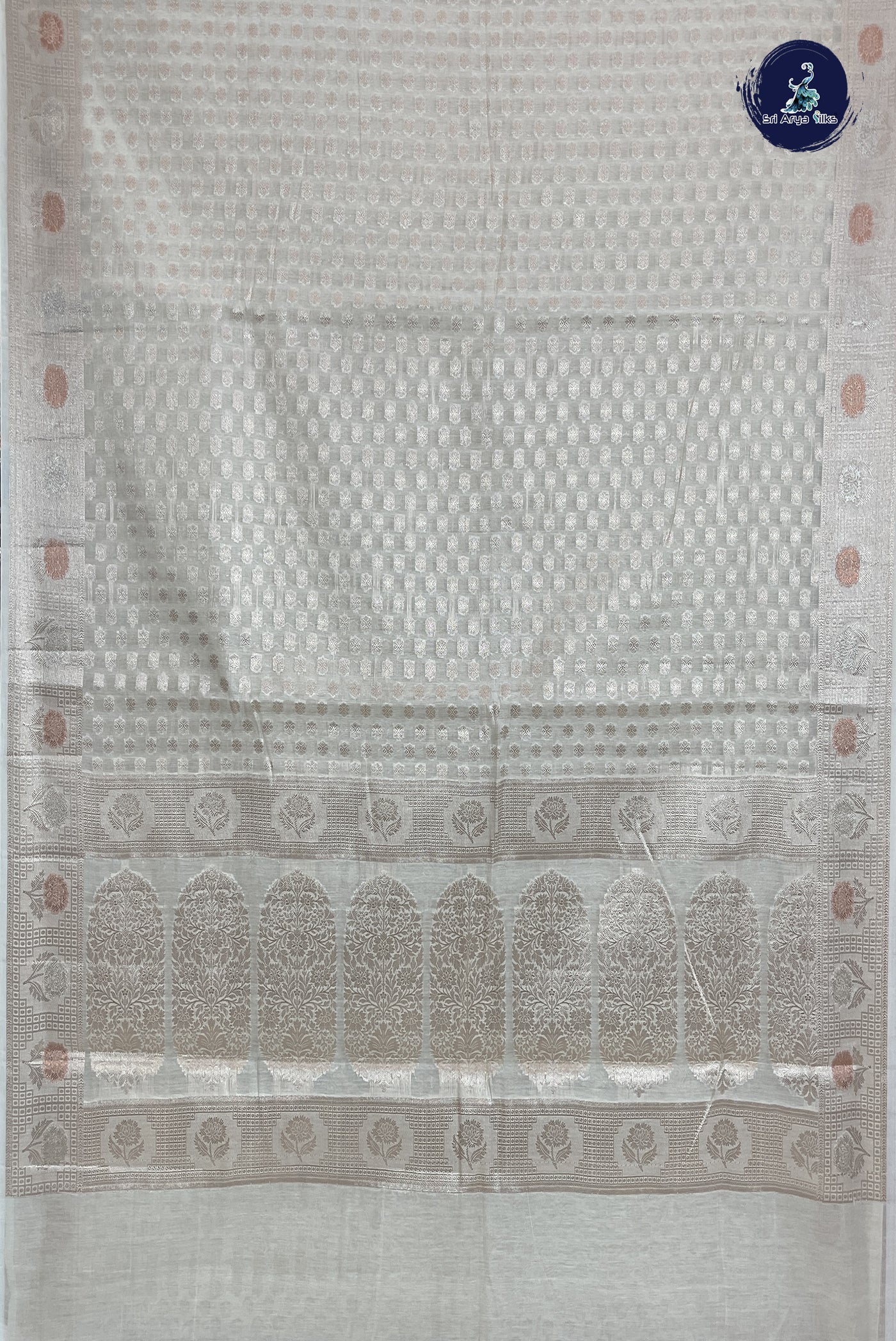 Off White Semi Banarasi Saree With Zari Woven Pattern