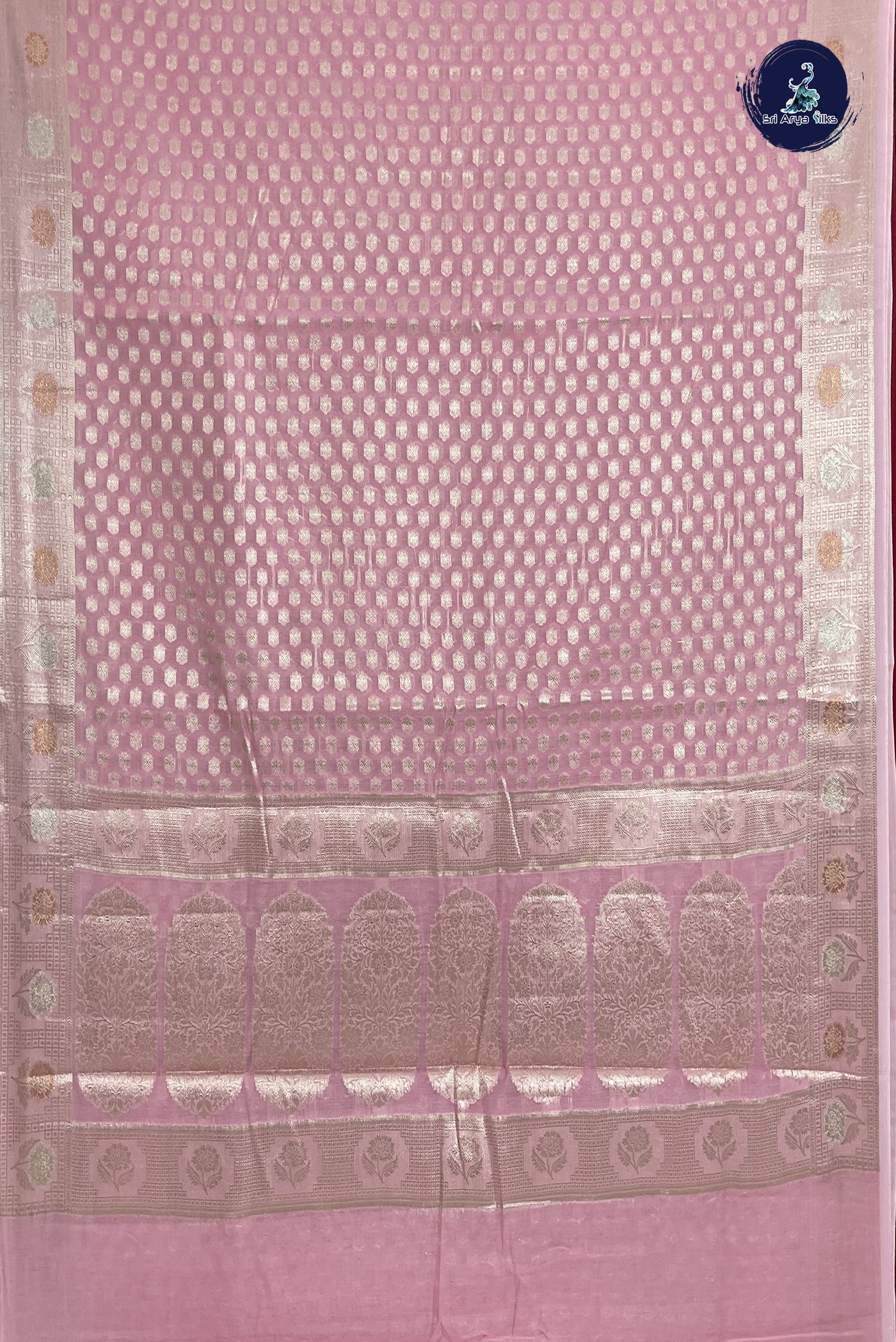 Baby Pink Semi Banarasi Saree With Zari Woven Pattern