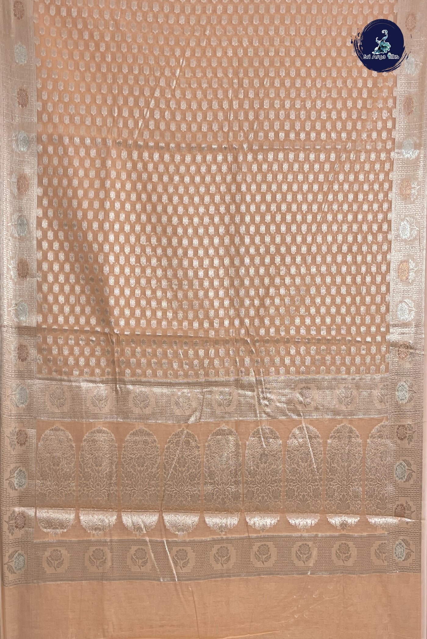 Peach Semi Banarasi Saree With Zari Woven Pattern