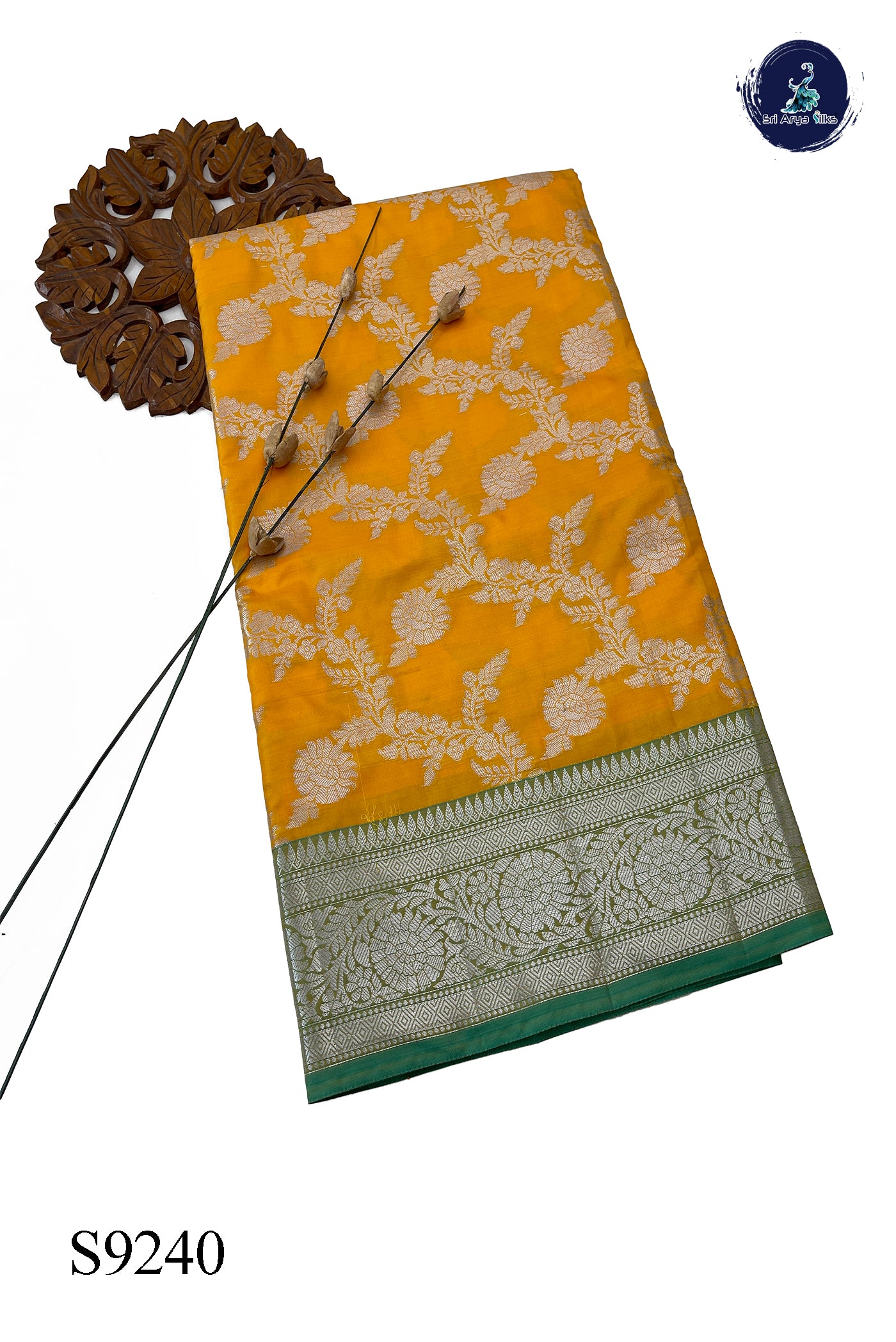 Turmeric Yellow Semi Banarasi Saree With Zari Woven Pattern