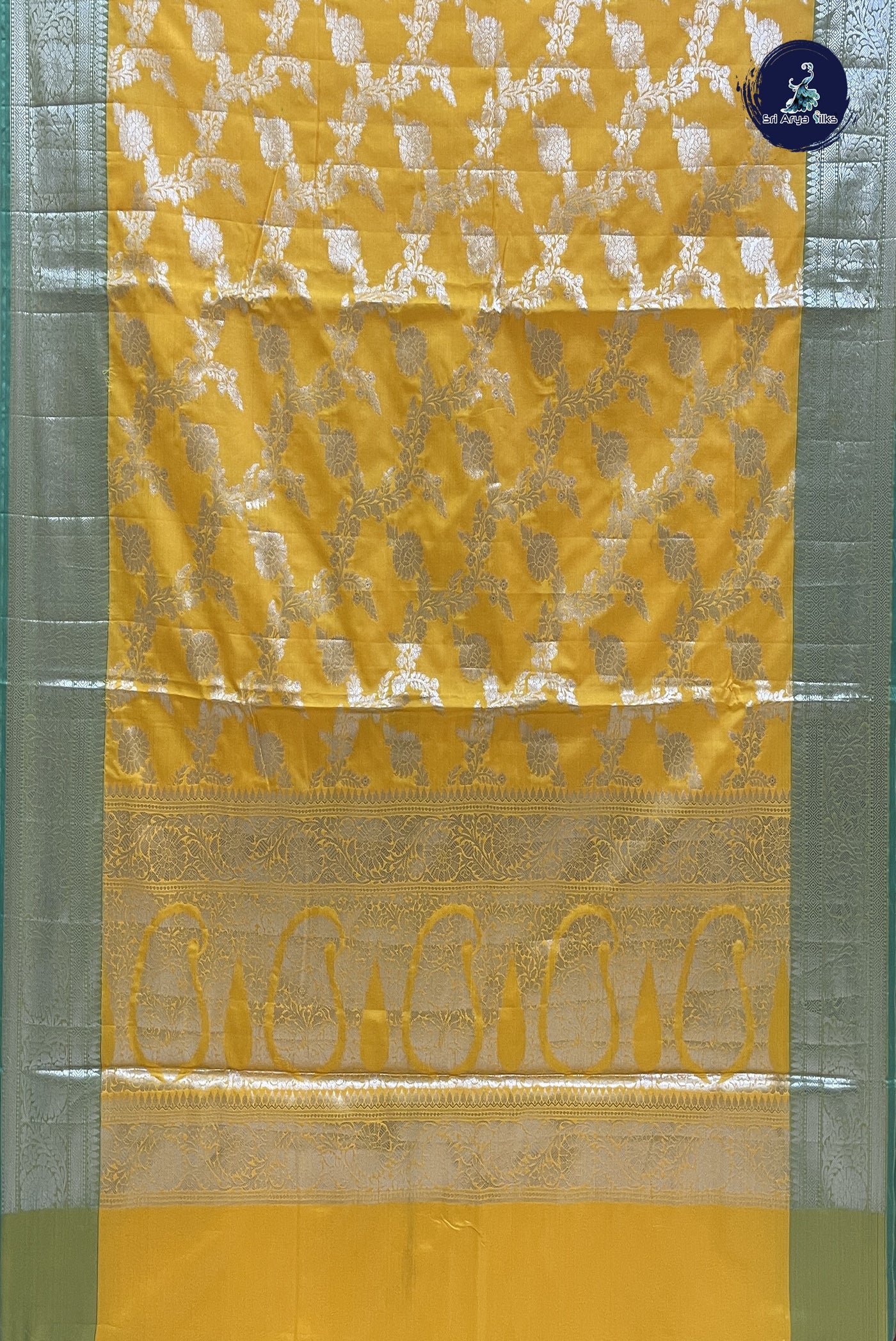 Turmeric Yellow Semi Banarasi Saree With Zari Woven Pattern