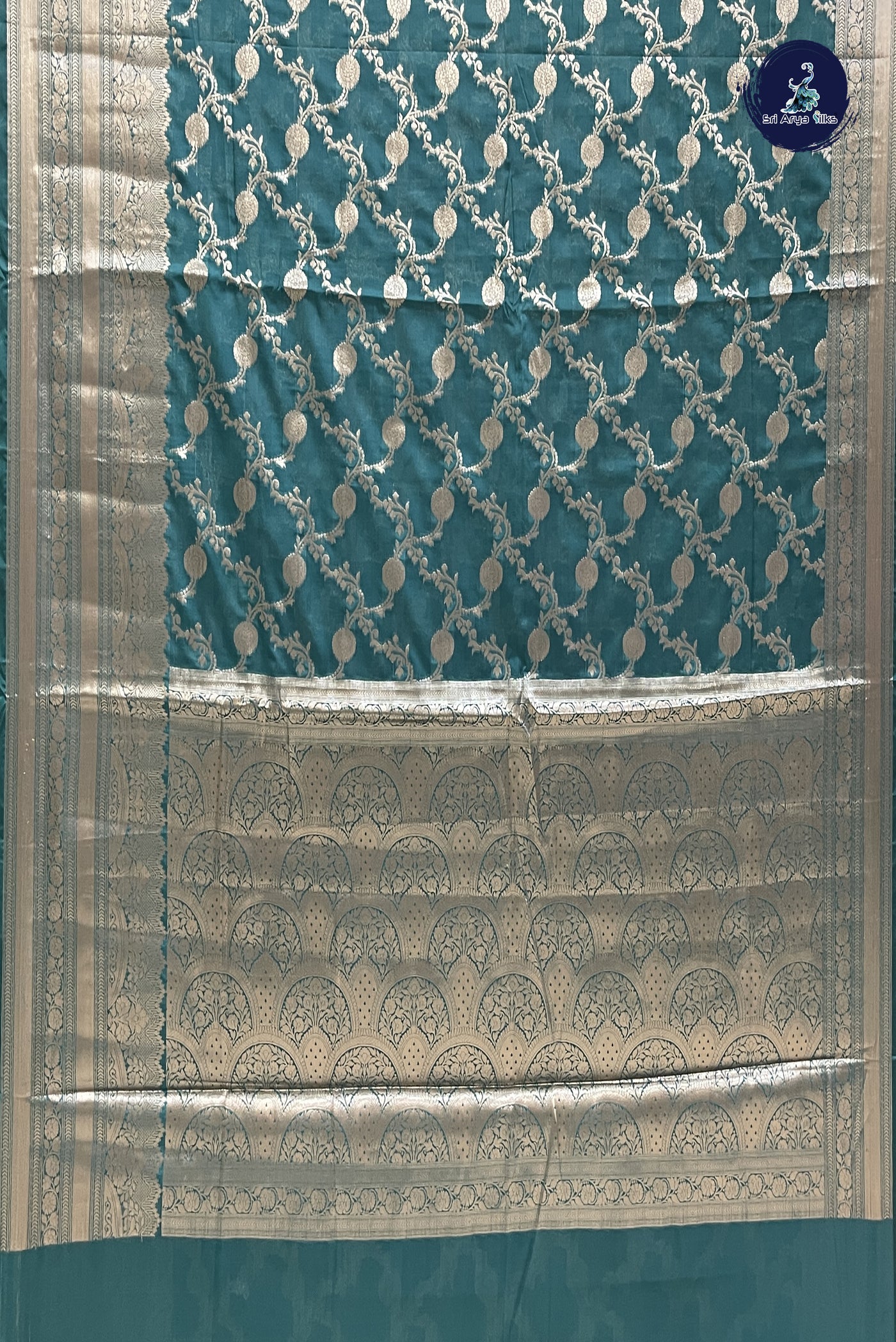 Sapphire Green Semi Banarasi Saree With Zari Woven Pattern