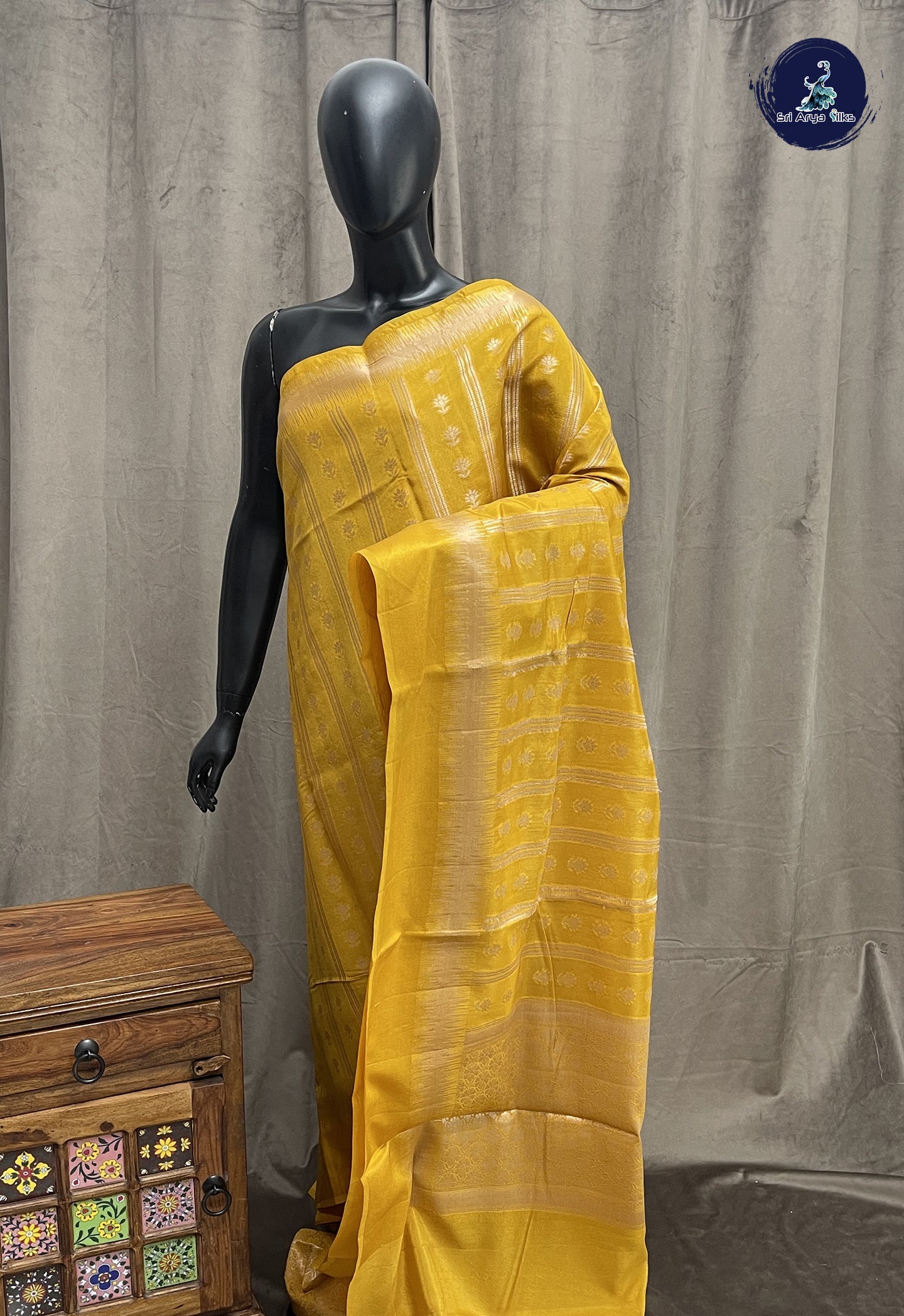 Mustard Yellow Semi Raw Silk Saree With Zari Woven Pattern