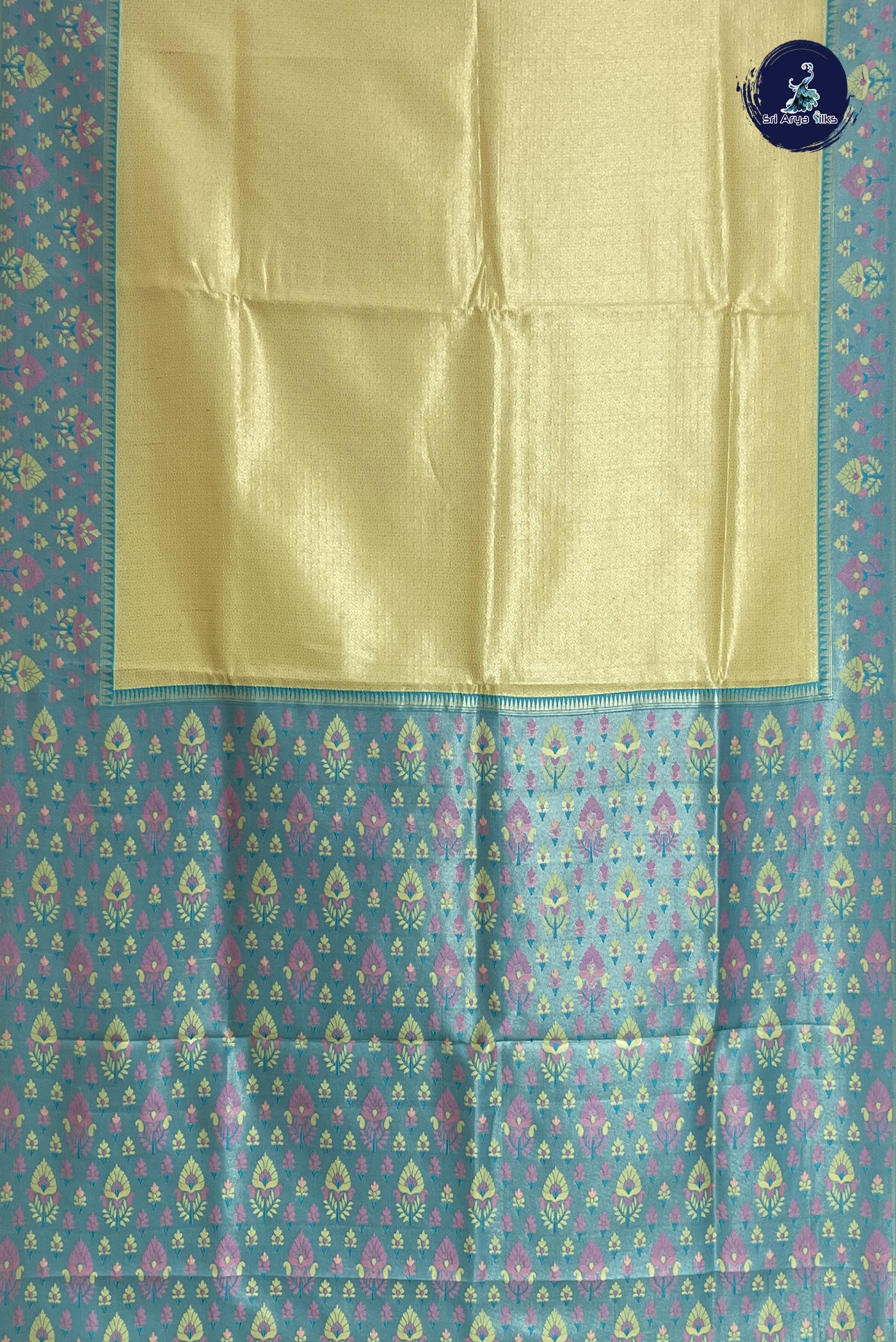 Creamish Yellow Semi Banarasi Saree With Jacquard Pattern