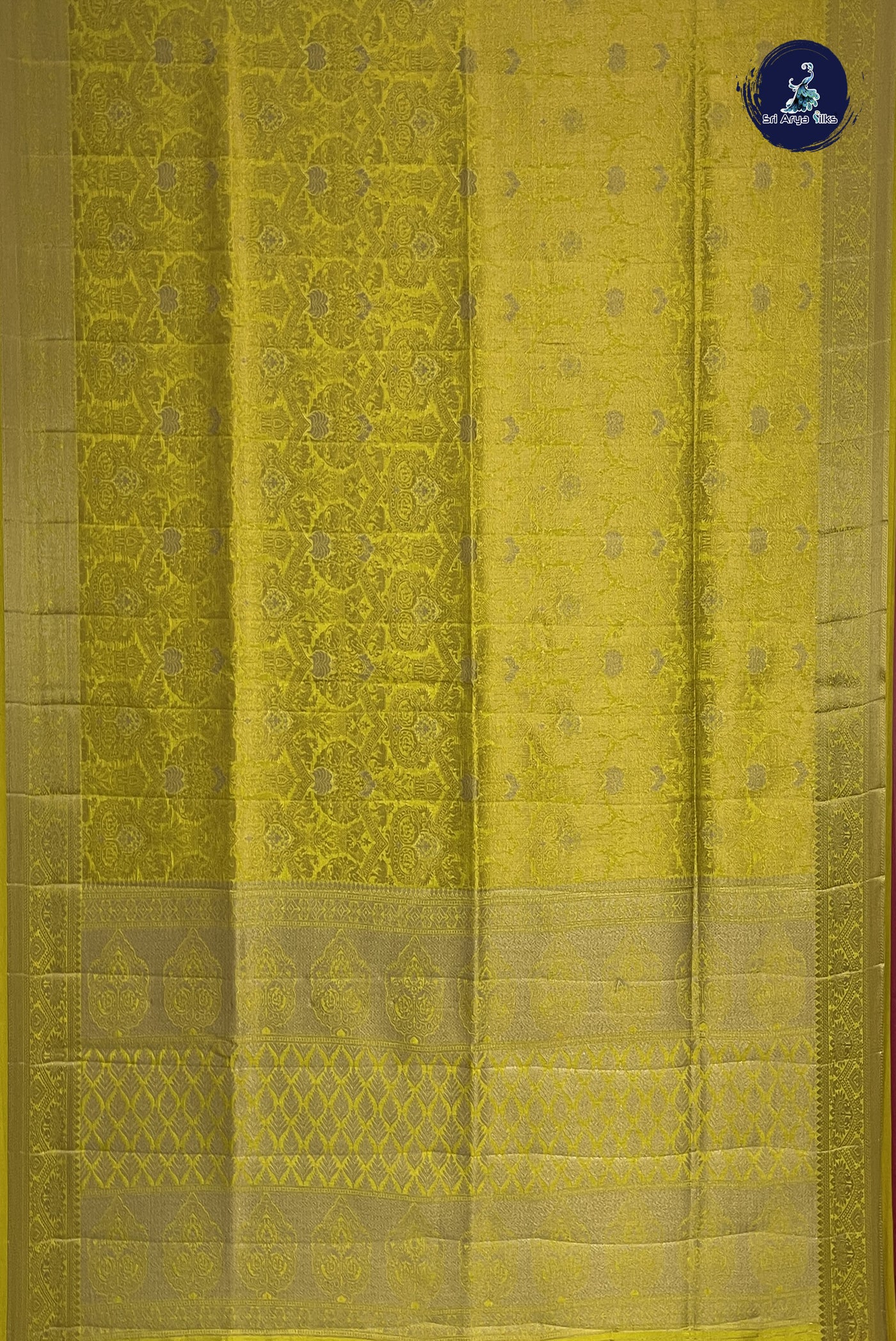 Golden Mustard Semi Tussar Saree With Jacquard Pattern