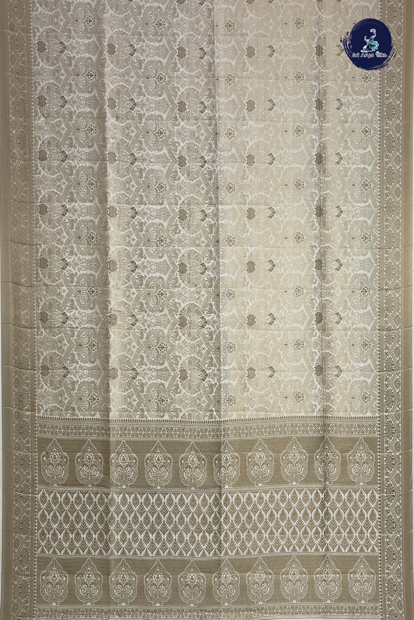 Beige Semi Tussar Saree With Jacquard Pattern