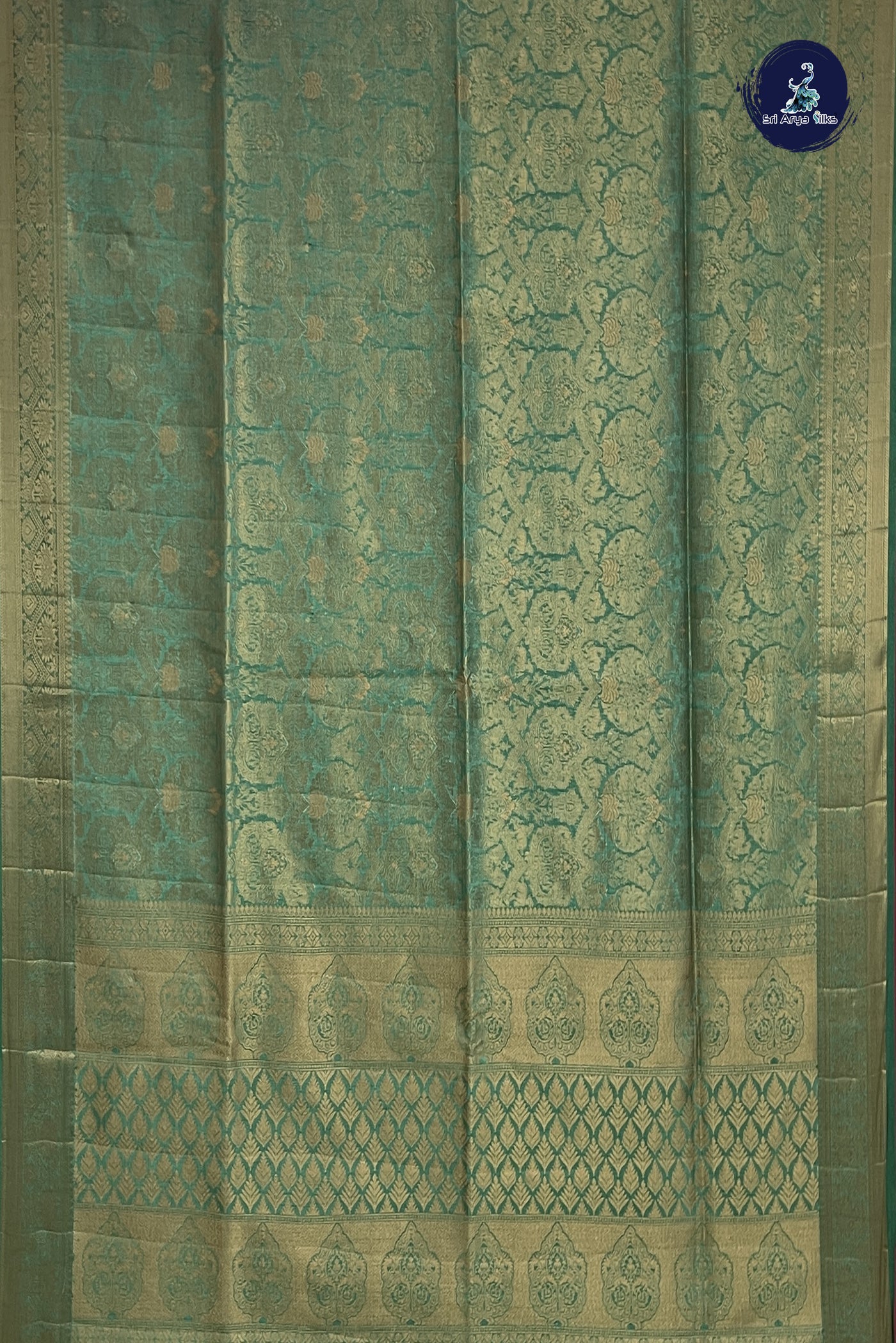 Green Semi Tussar Saree With Jacquard Pattern