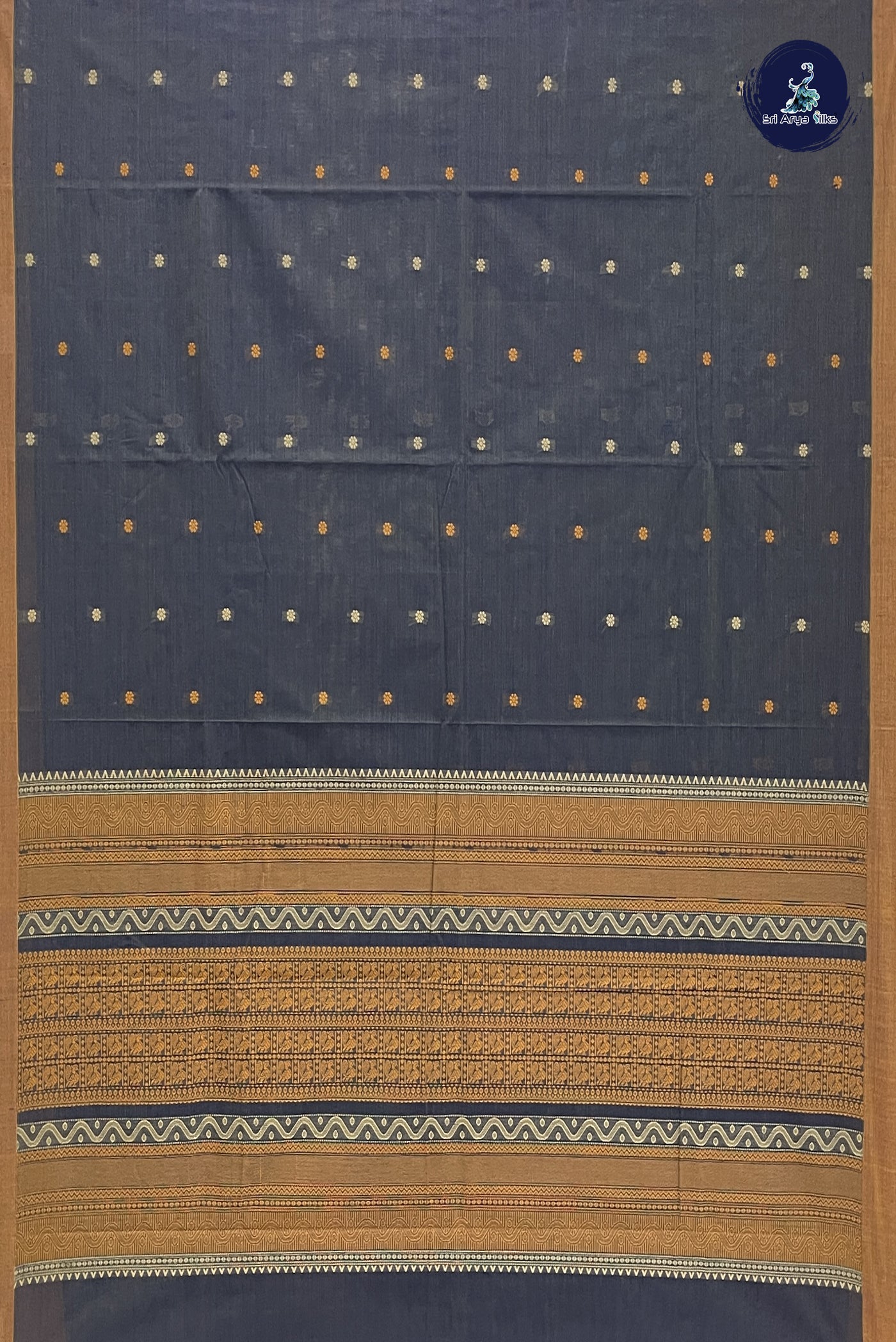 Bluish Grey Kanchi Cotton Saree With Thread Work Pattern