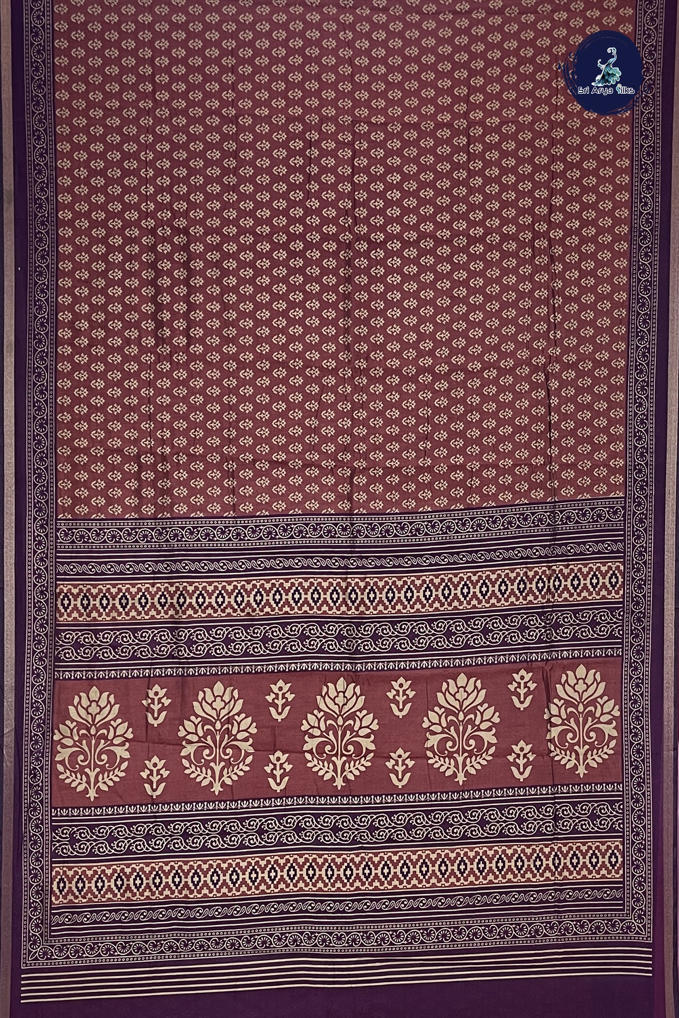 Brown Chanderi Silk Cotton Saree With Printed Pattern