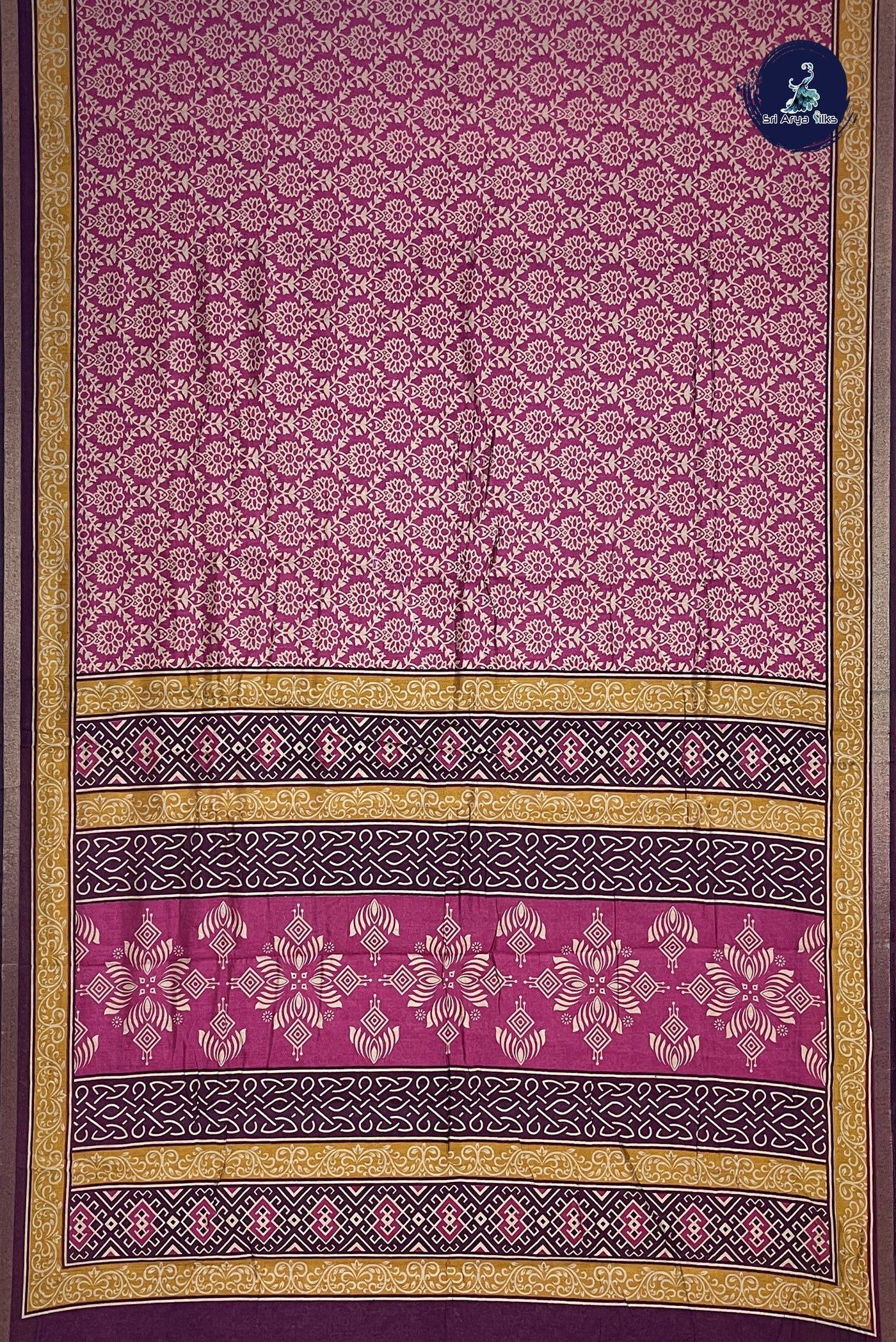 Pink Chanderi Silk Cotton Saree With Printed Pattern