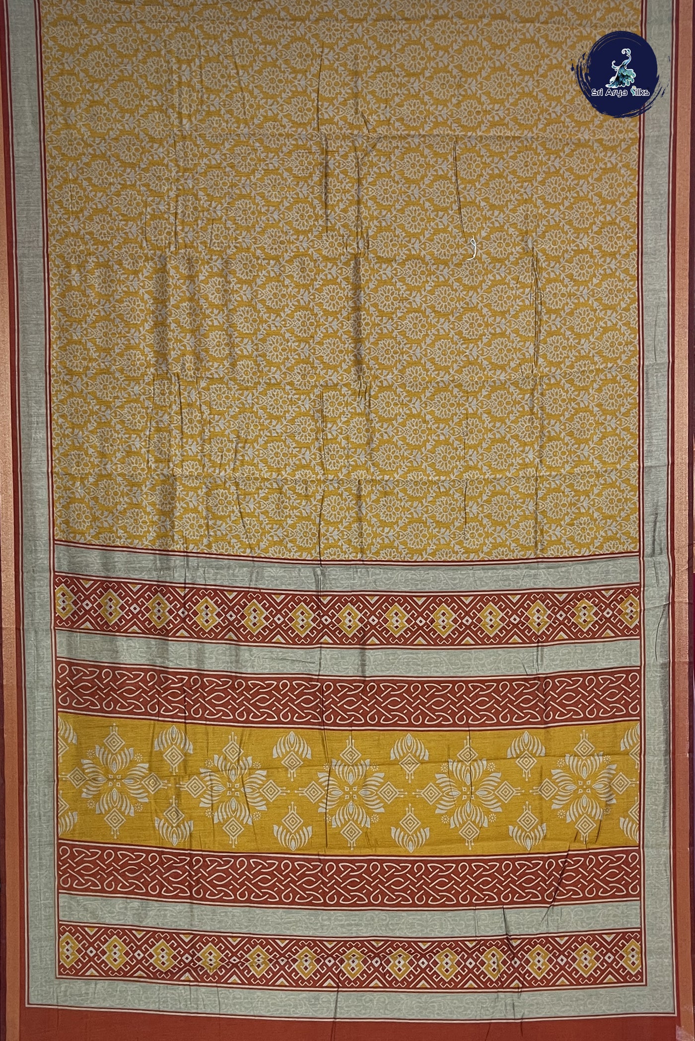 Yellow Chanderi Silk Cotton Saree With Printed Pattern