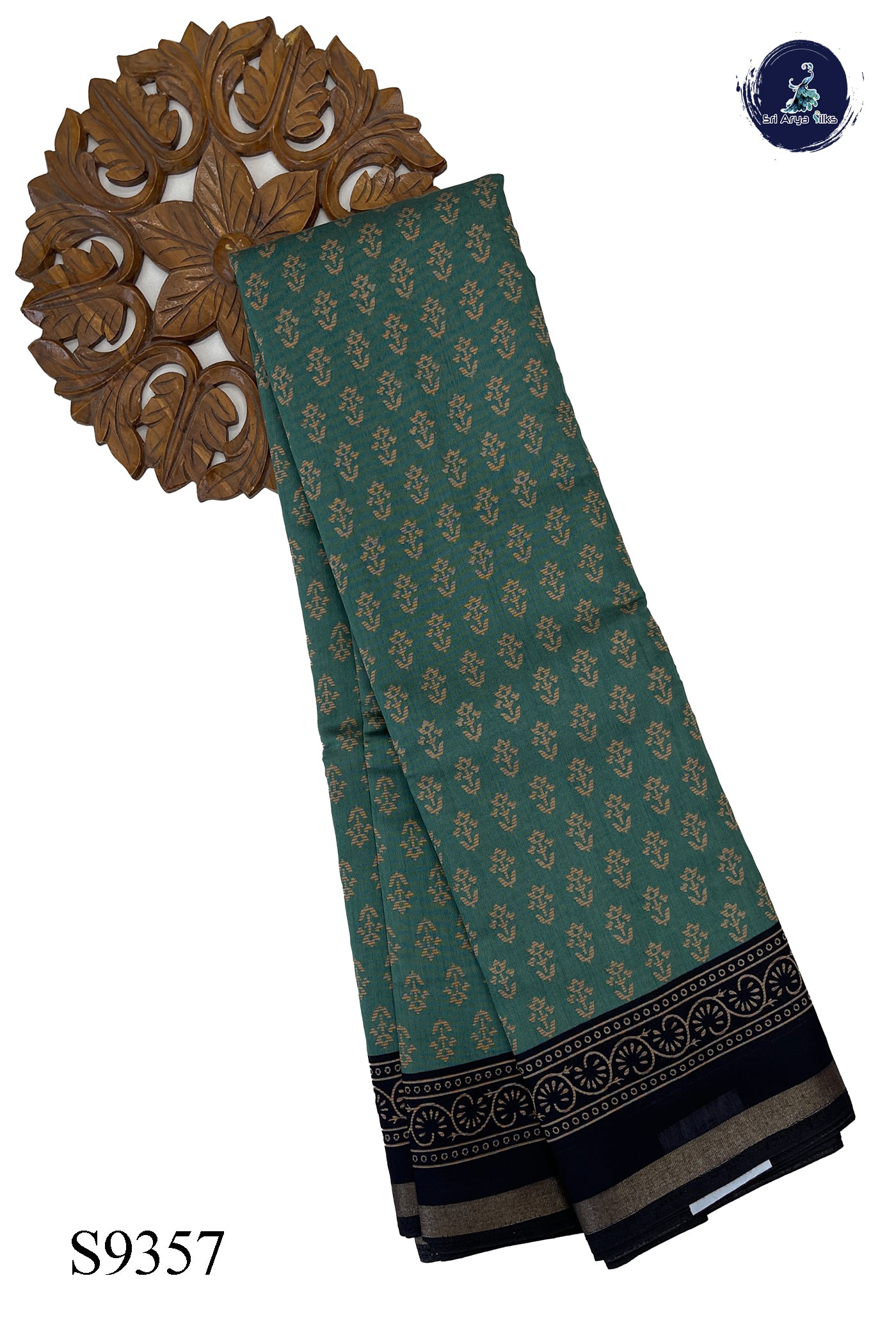 Sea Green Chanderi Silk Cotton Saree With Printed Pattern