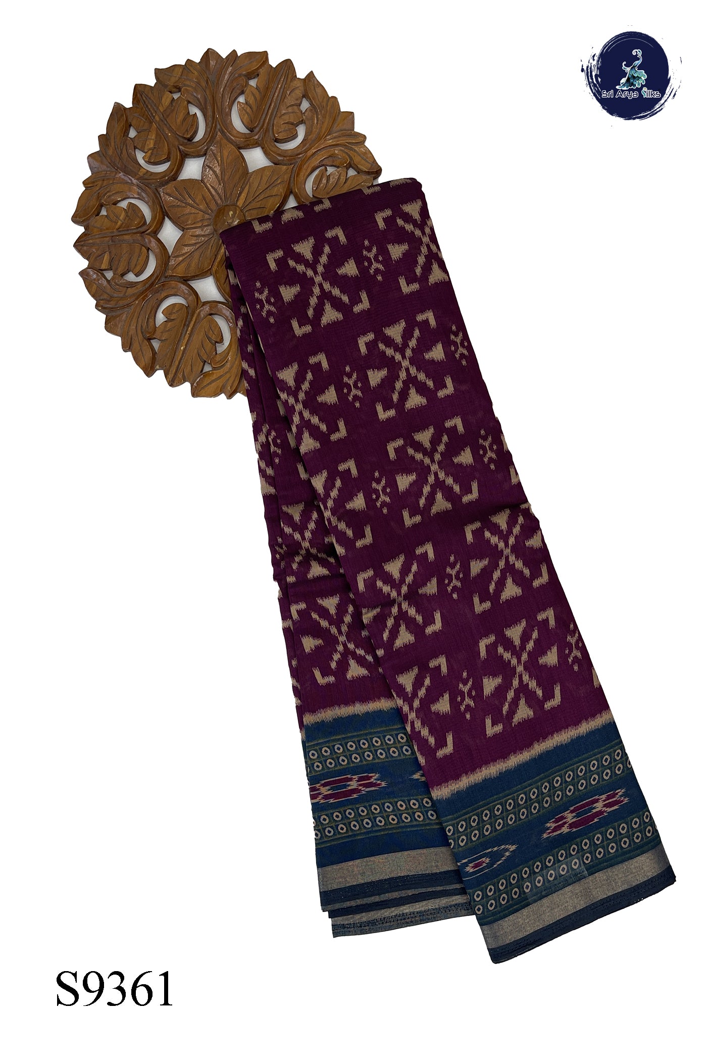 Dark Plum Chanderi Silk Cotton Saree With Printed Pattern