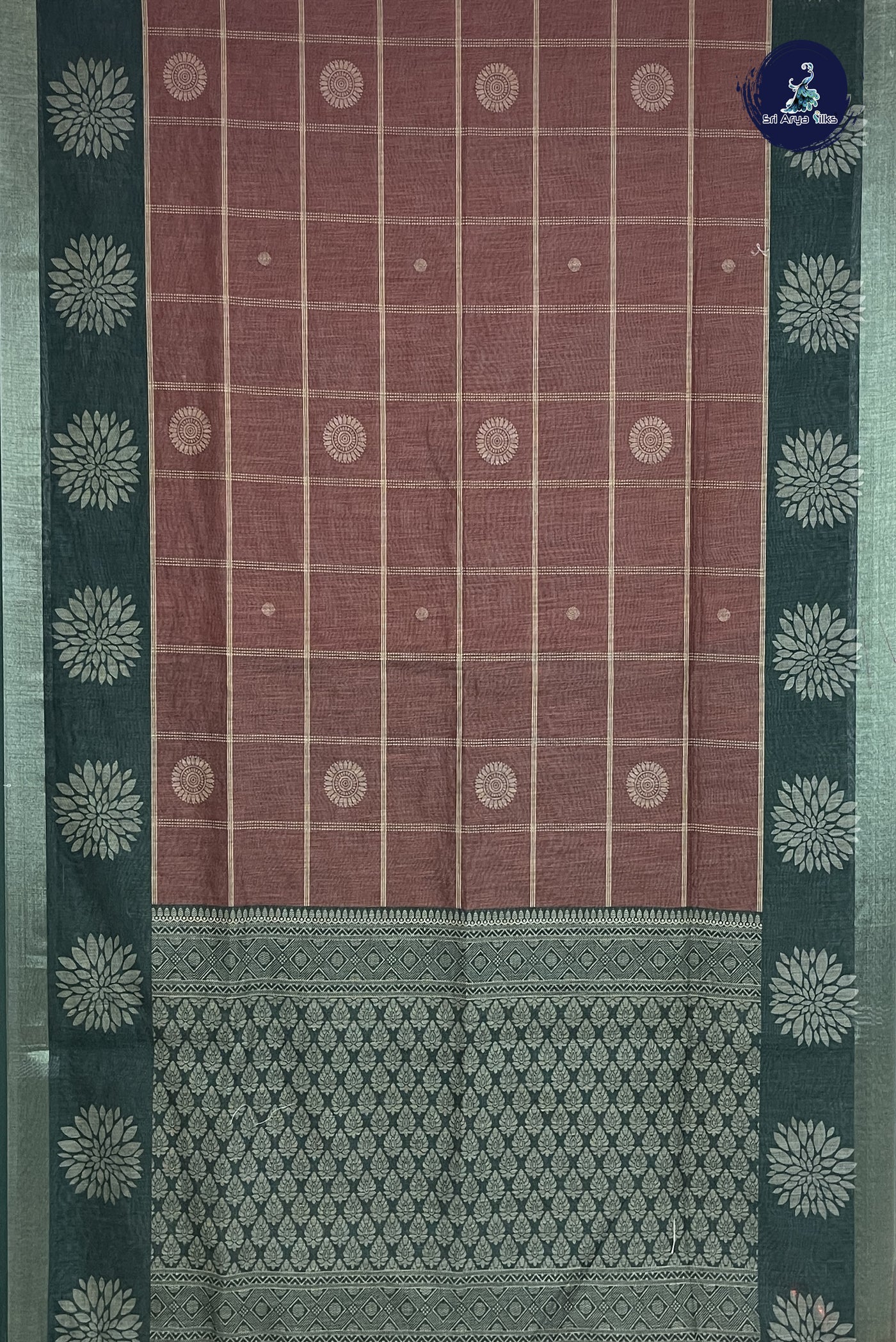 Brown Linen Saree With Printed Pattern