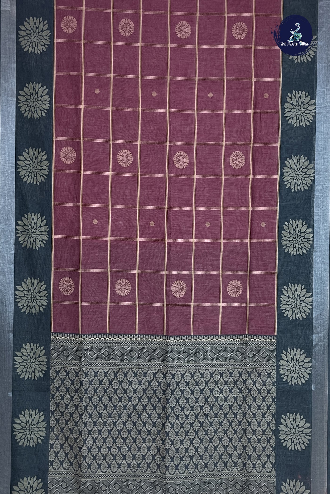 Dual Tone Maroon Linen Saree With Printed Pattern