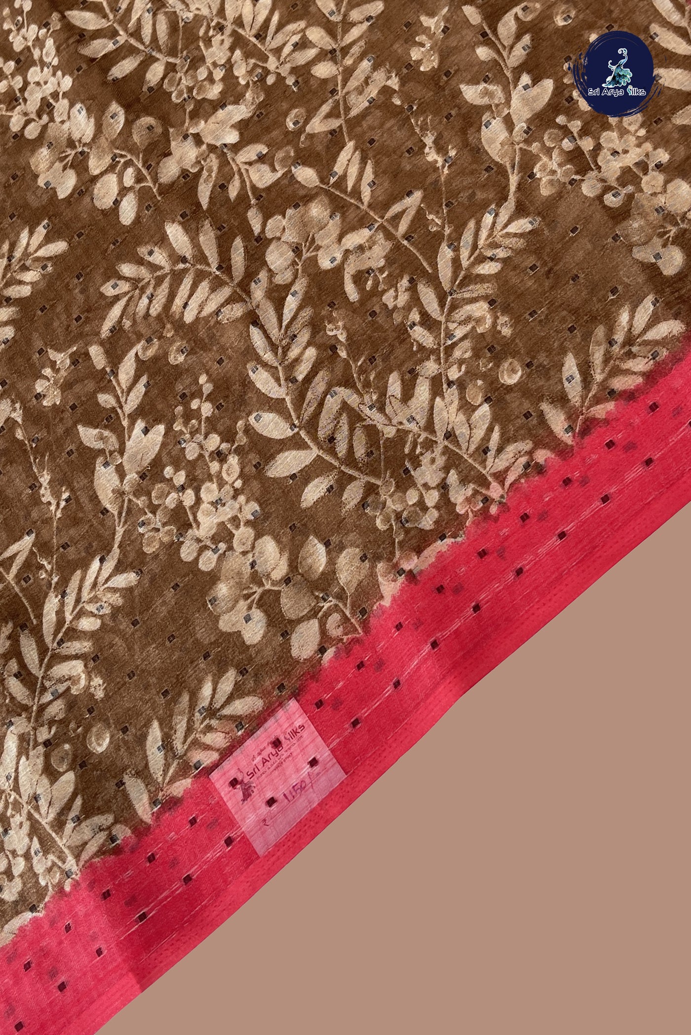 Brown Chiffon Saree With Printed Pattern