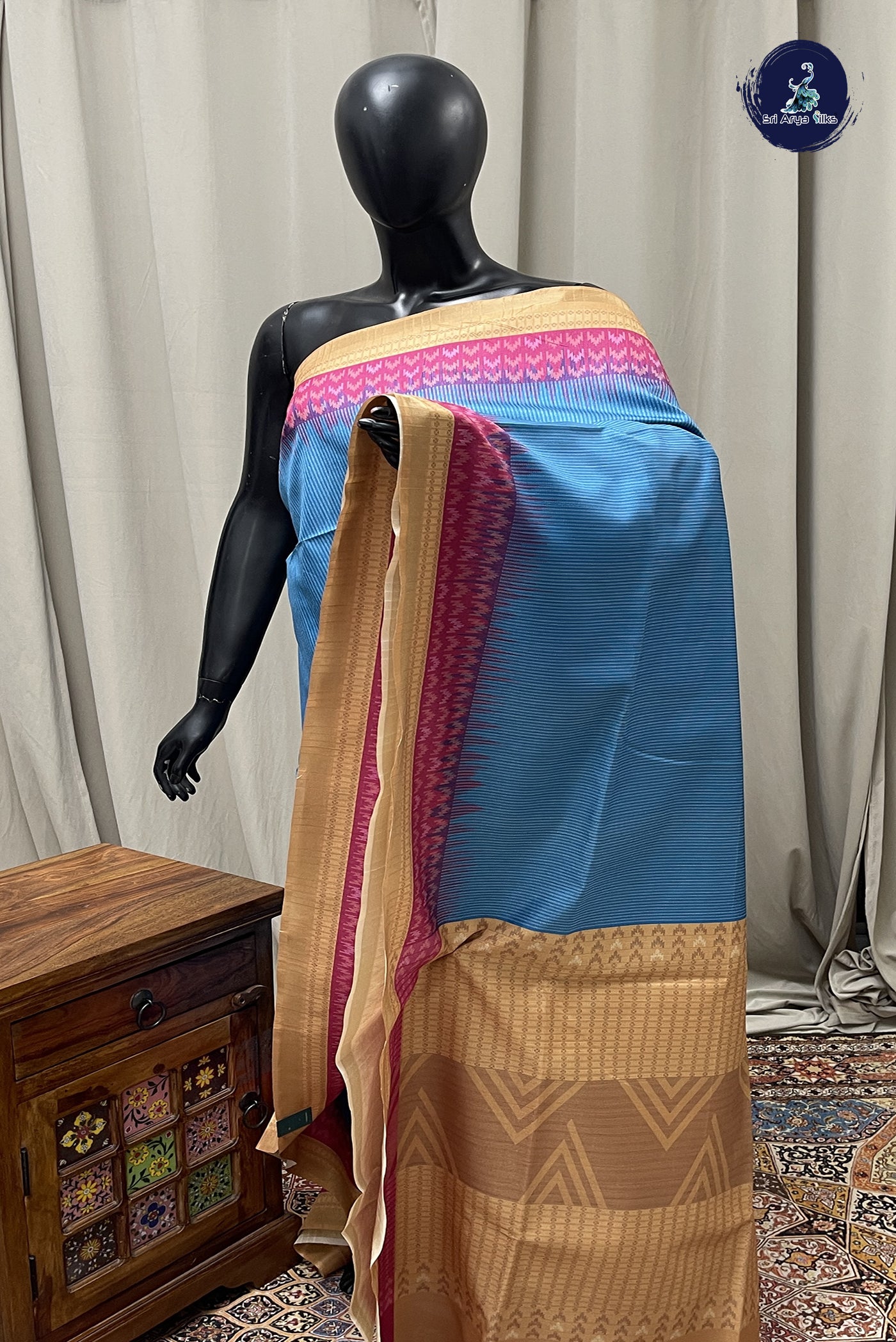 Blue Semi Tussar Saree  With Printed Pattern