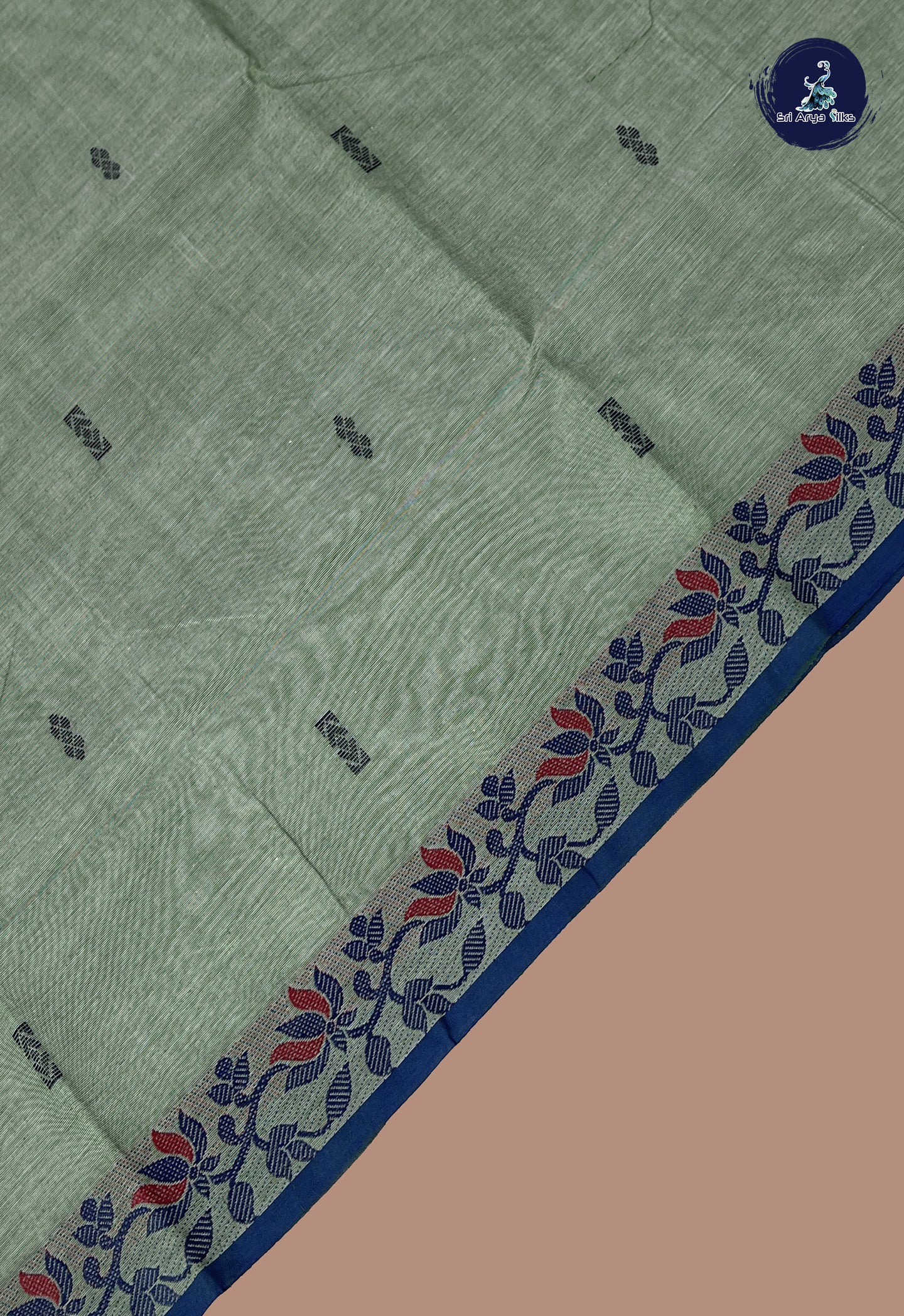 Pastel Green Chettinad Cotton Saree With Buttas Pattern