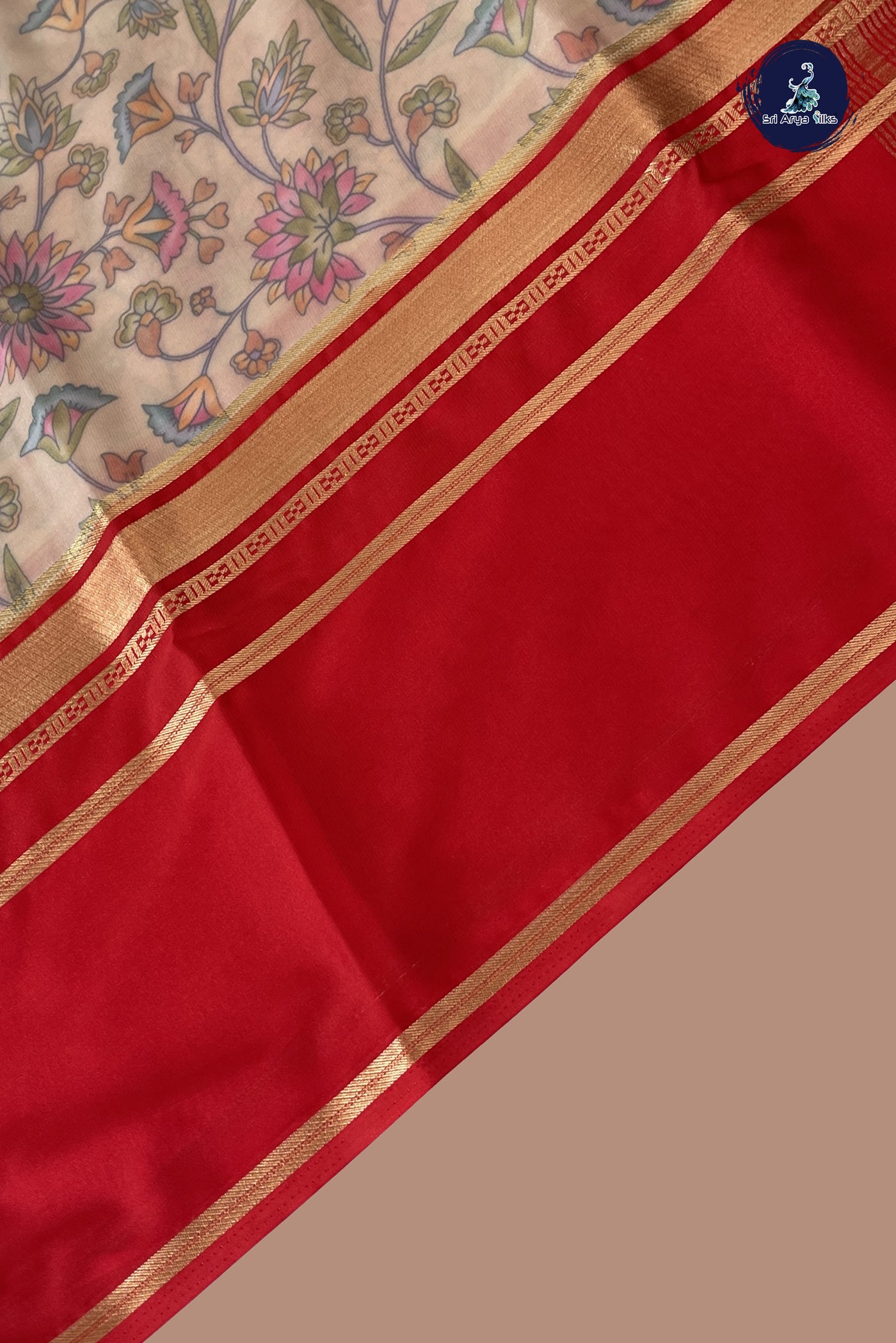 Cream Semi Grape Silk Saree With Floral Print Pattern