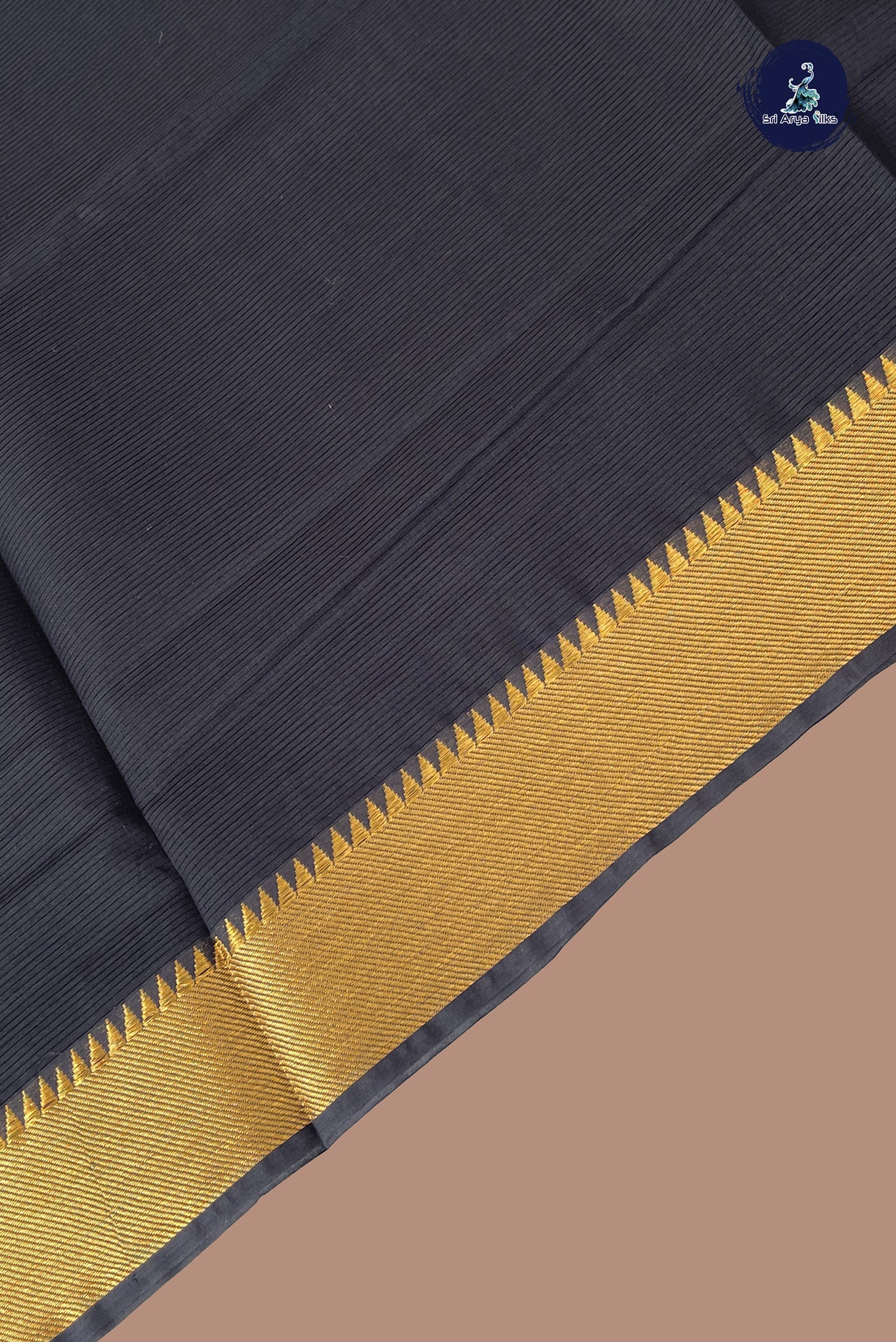 Black Mangalgiri Cotton Saree With Doria Lines Pattern