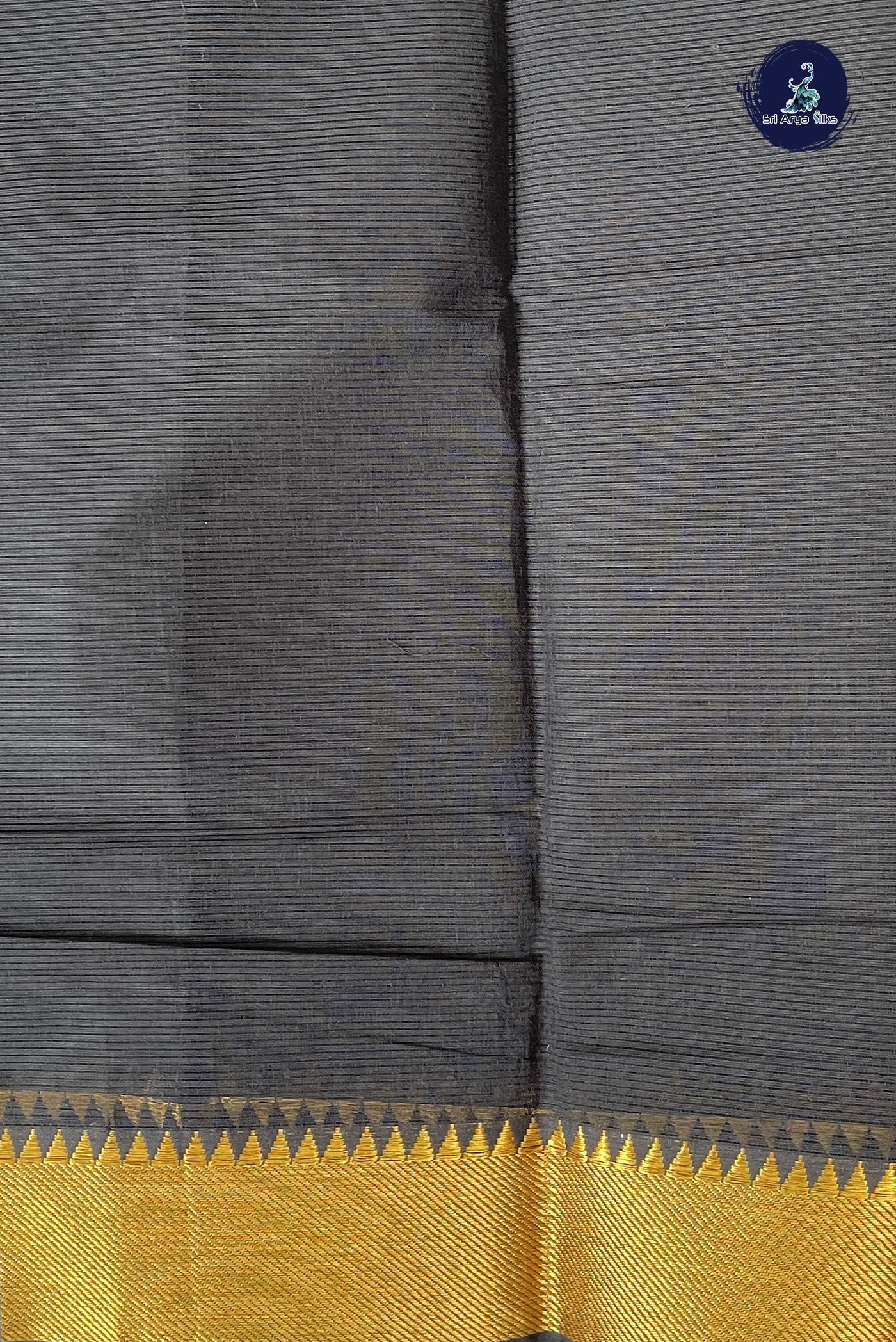 Black Mangalgiri Cotton Saree With Doria Lines Pattern