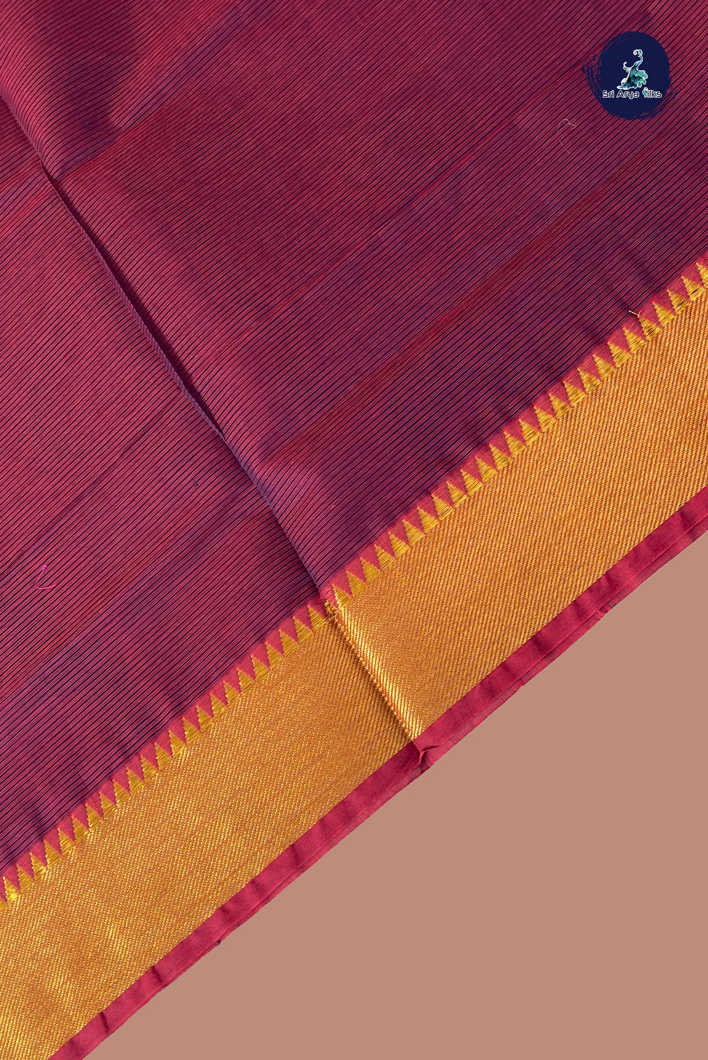 Light Burgundy Mangalgiri Cotton Saree With Doria Lines Pattern