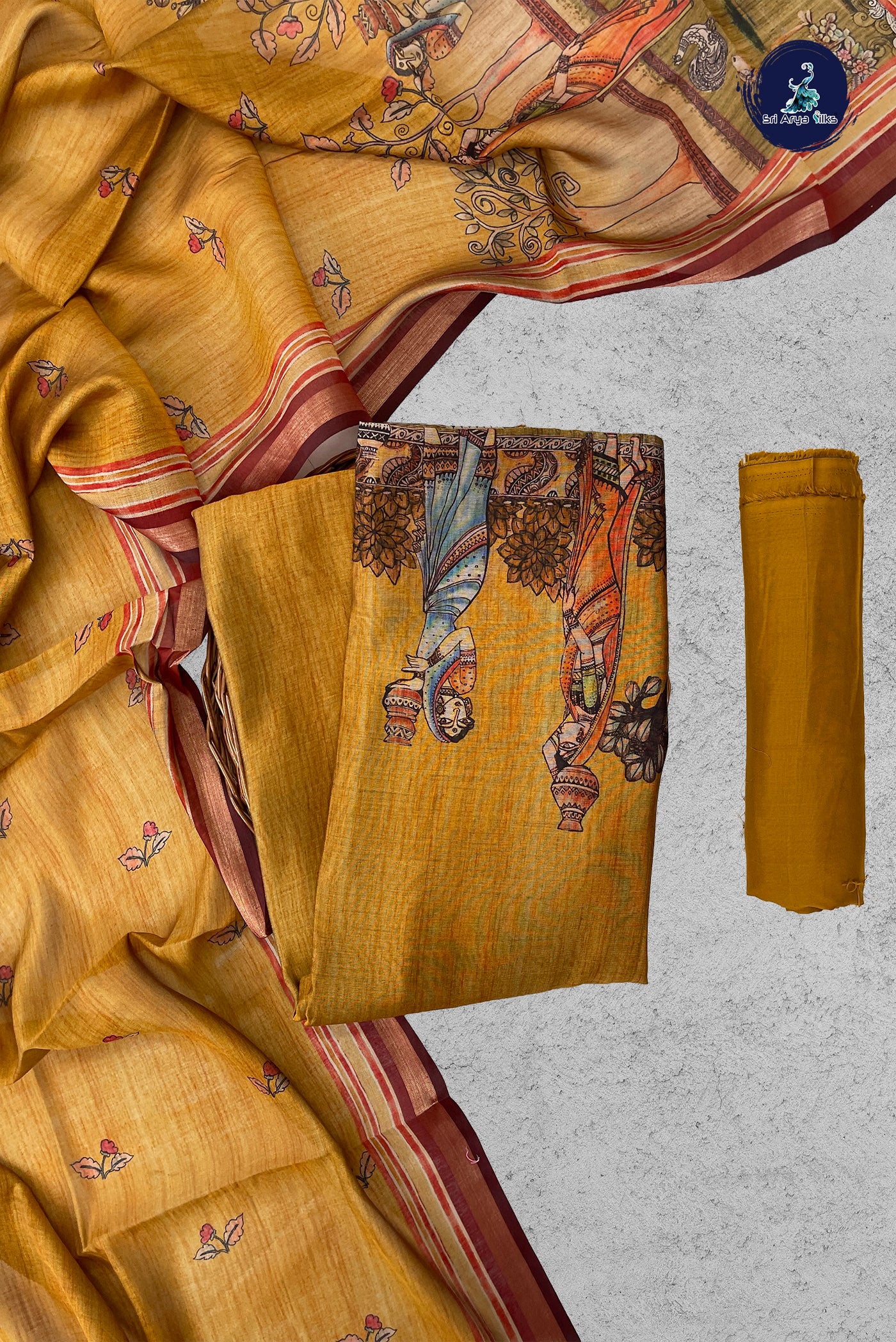 Mustard Chanderi Silk Cotton Unstitched Salwar Suit