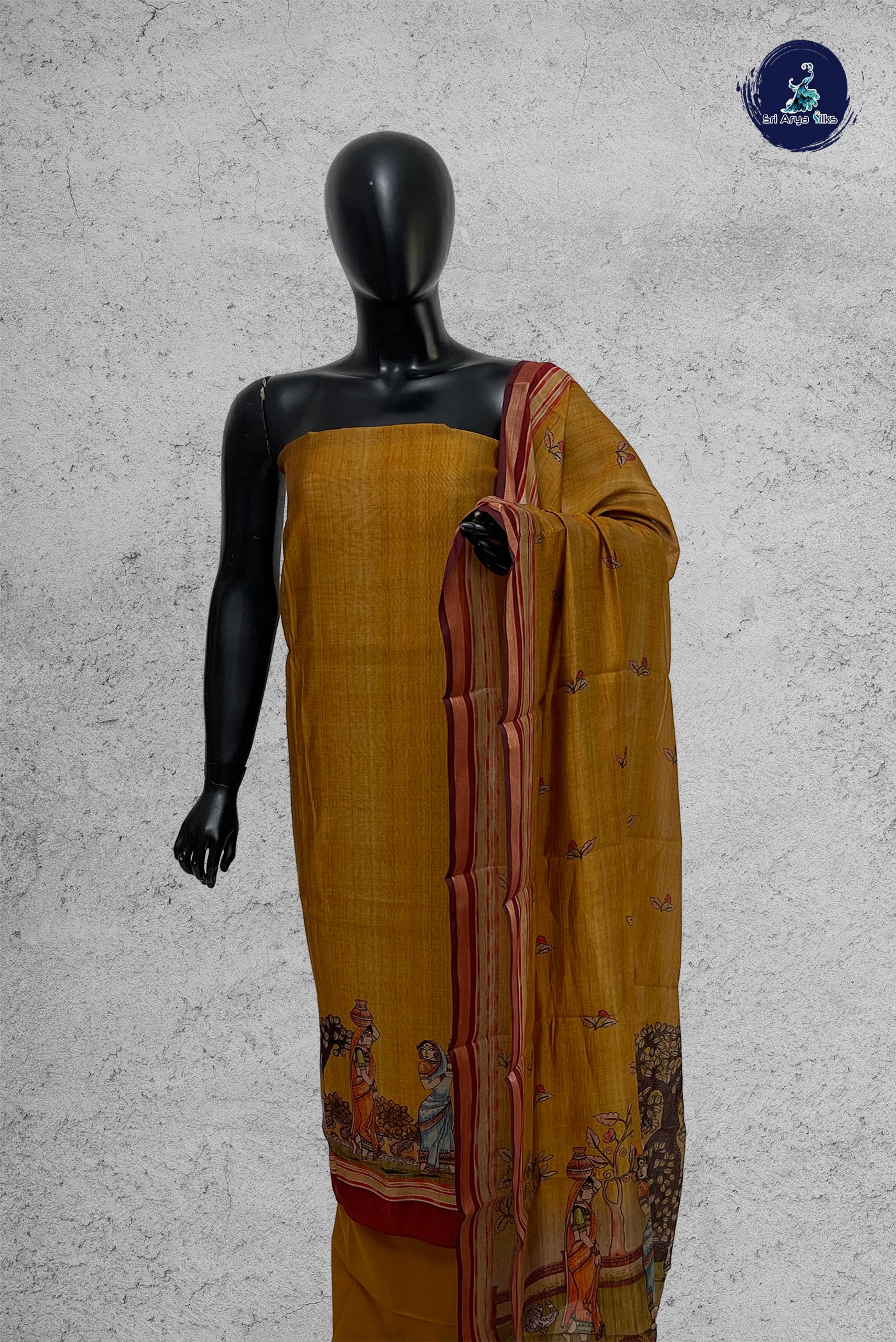 Mustard Chanderi Silk Cotton Unstitched Salwar Suit