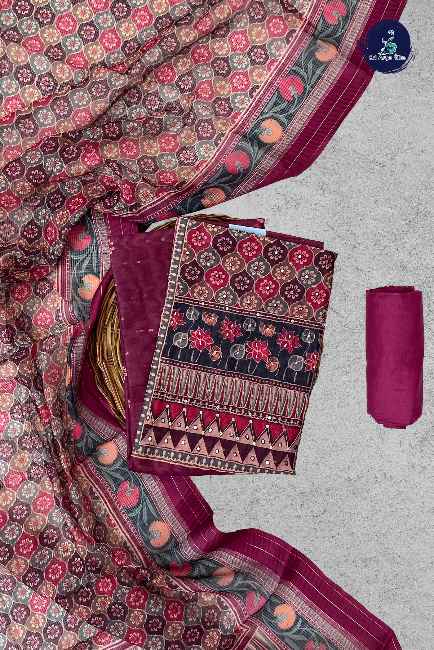 Pink Raw Silk Unstitched Salwar Suit